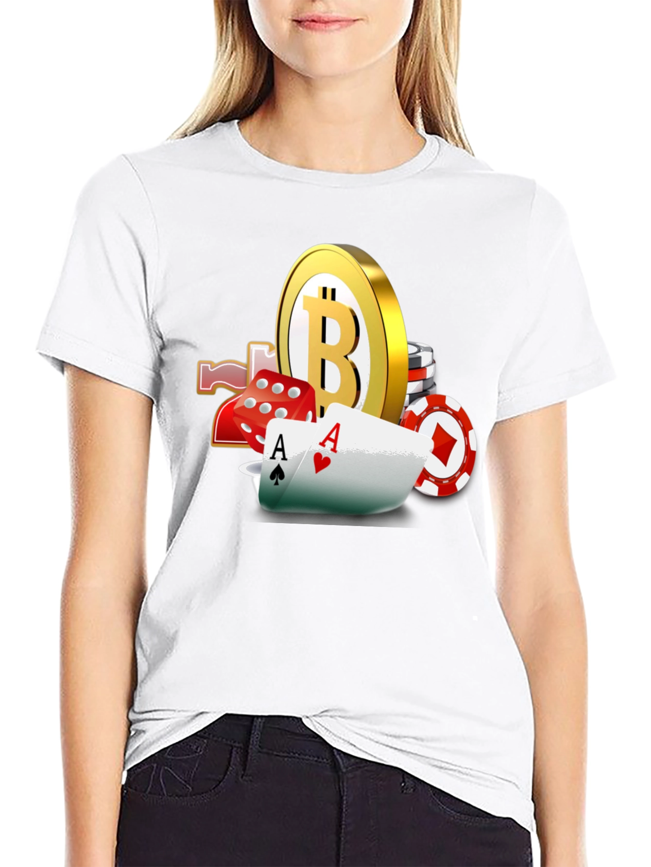 Bitcoin Casino T-Shirt - Lucky Aces Design