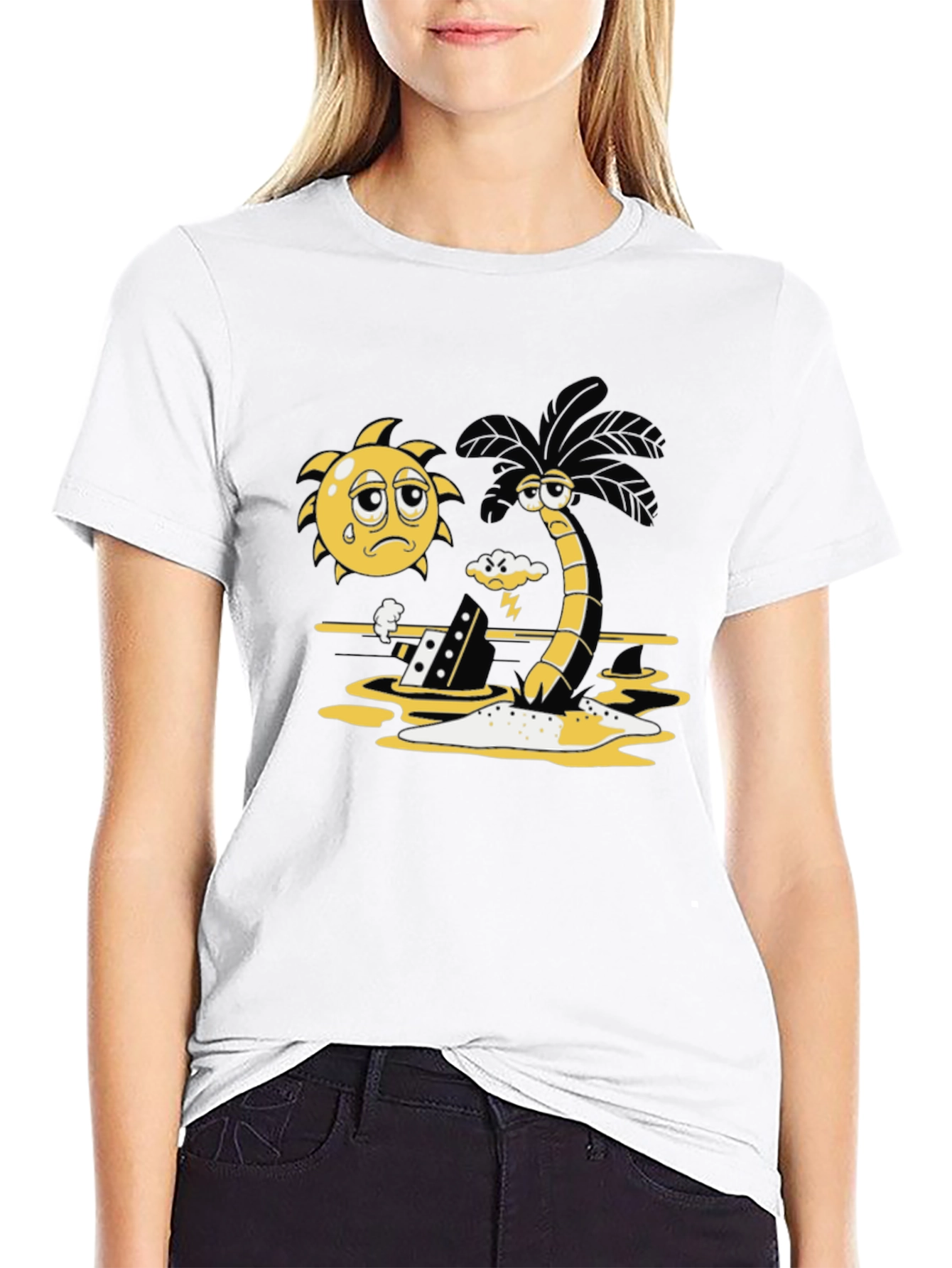 Sad Sun and Stormy Palm Tree Graphic Tee