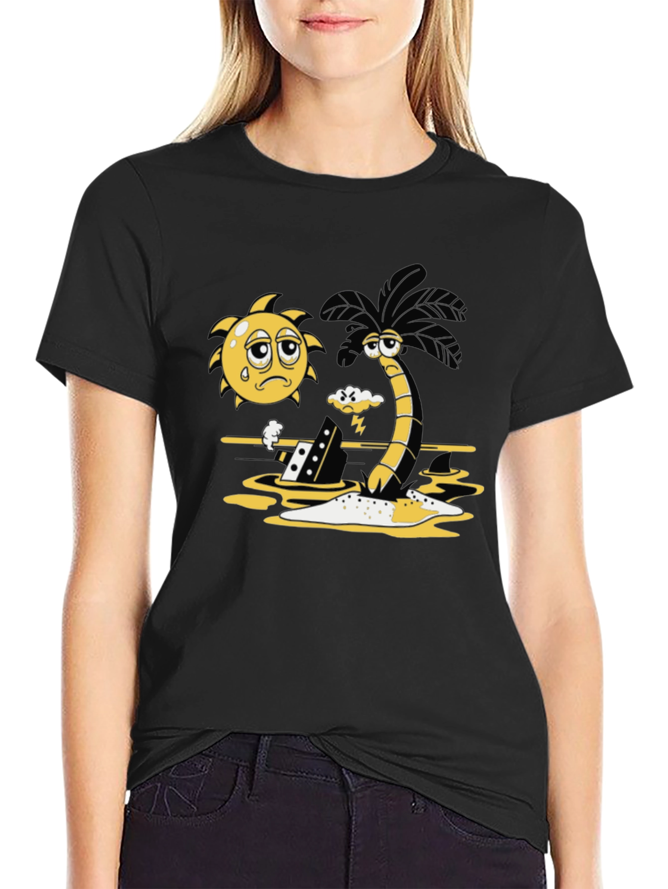 Sad Sun and Stormy Palm Tree Graphic Tee