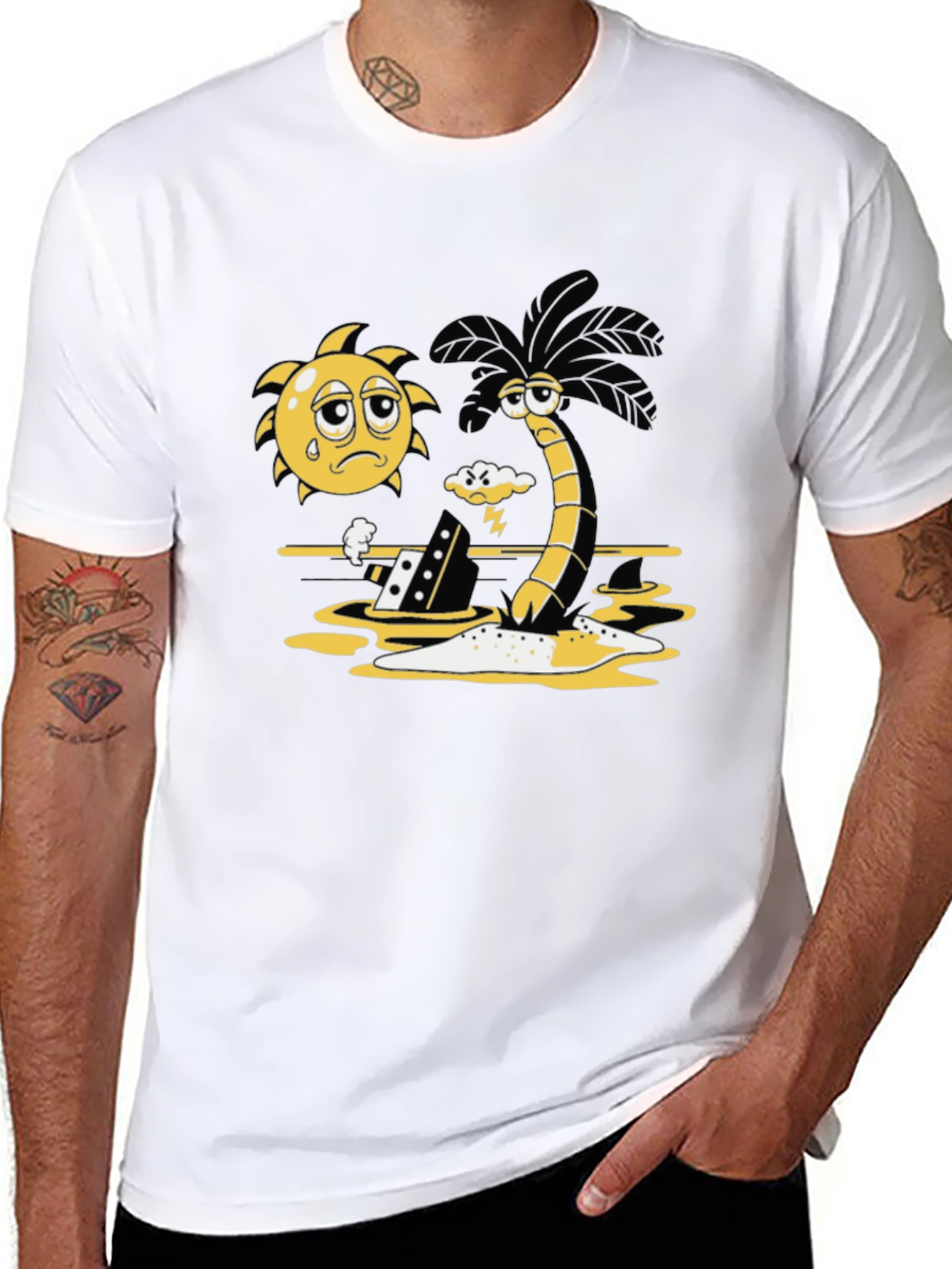 Sad Sun and Stormy Palm Tree Graphic Tee