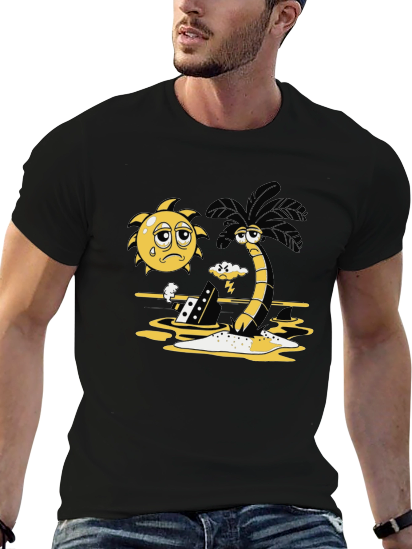 Sad Sun and Stormy Palm Tree Graphic Tee