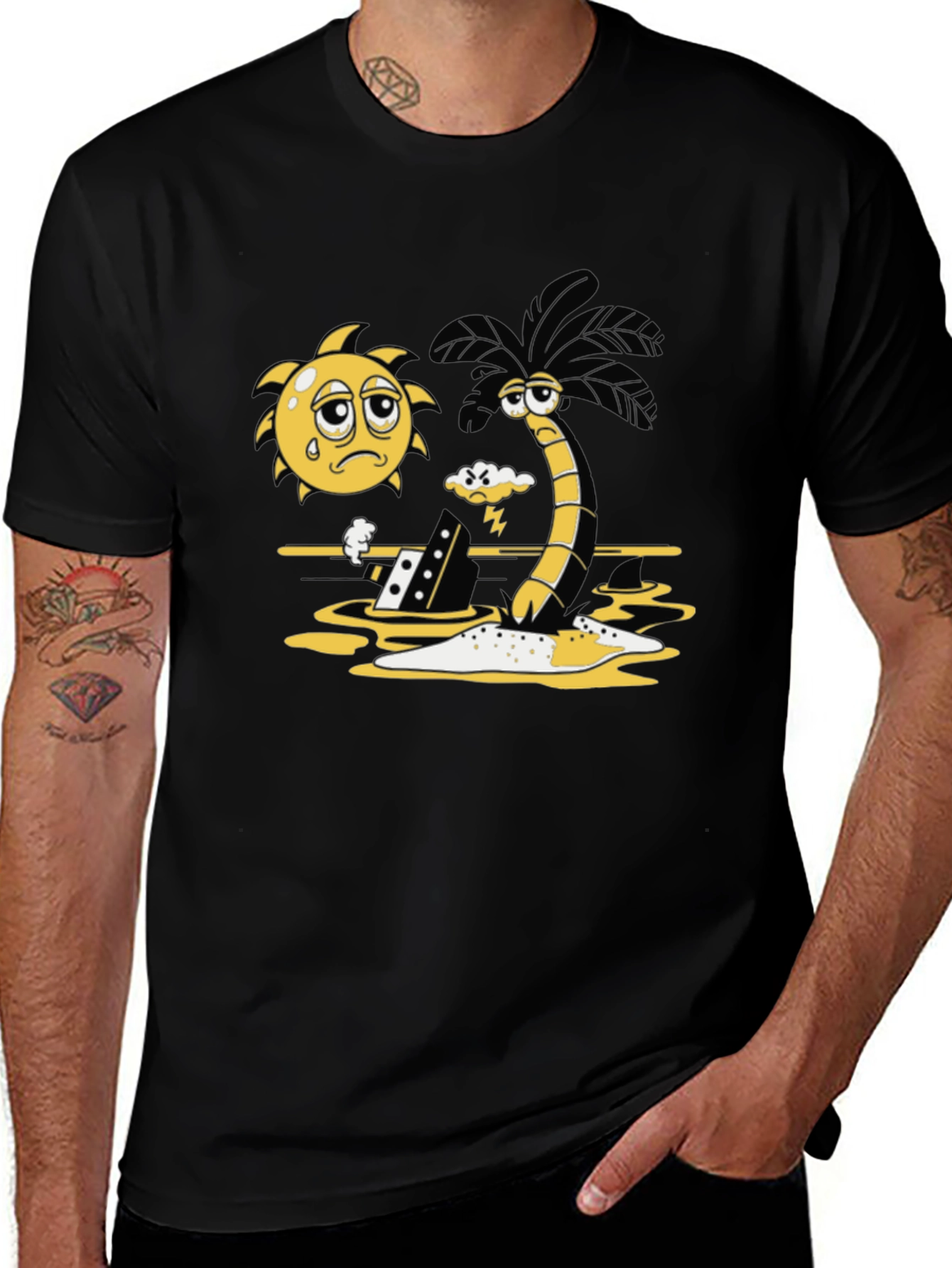 Sad Sun and Stormy Palm Tree Graphic Tee