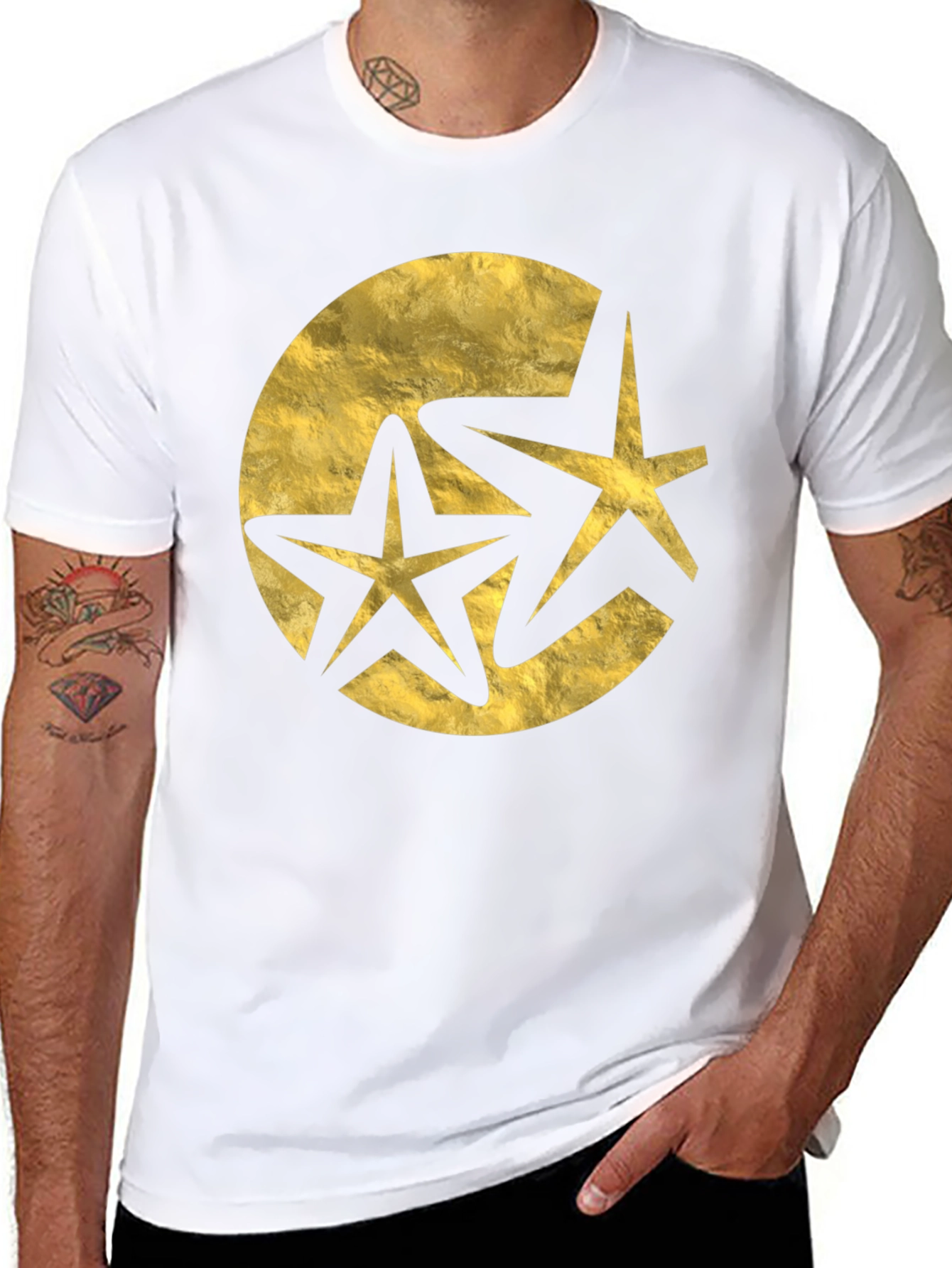 Stylish Black T-Shirt with Golden Star Design