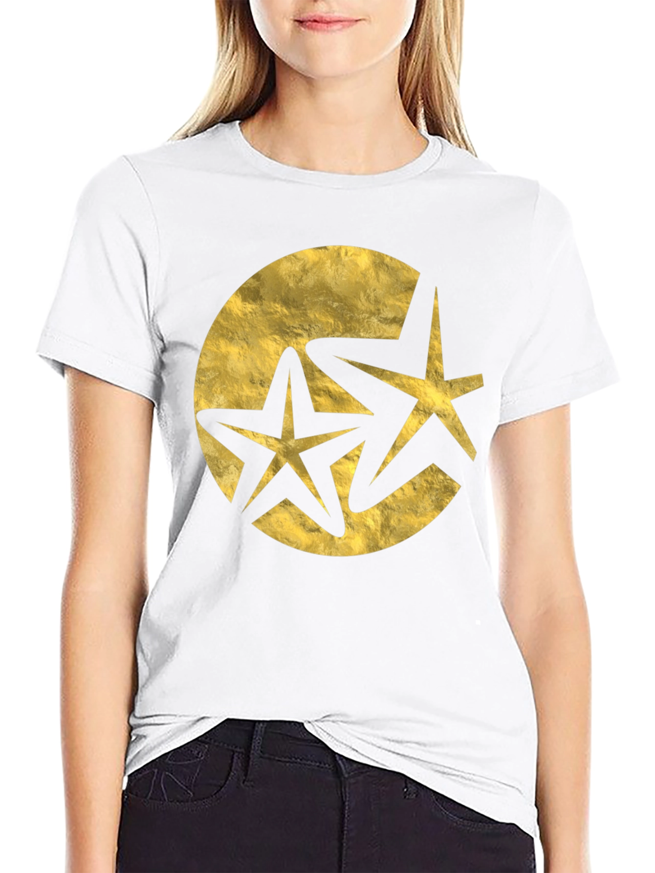 Stylish Black T-Shirt with Golden Star Design