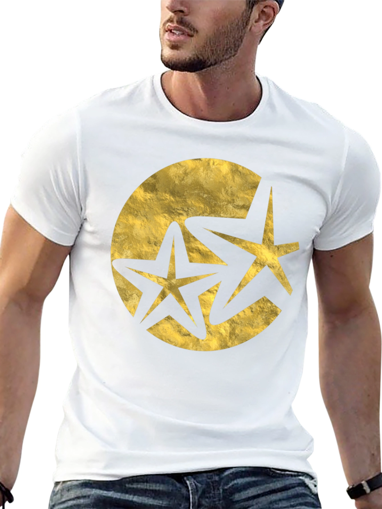 Stylish Black T-Shirt with Golden Star Design