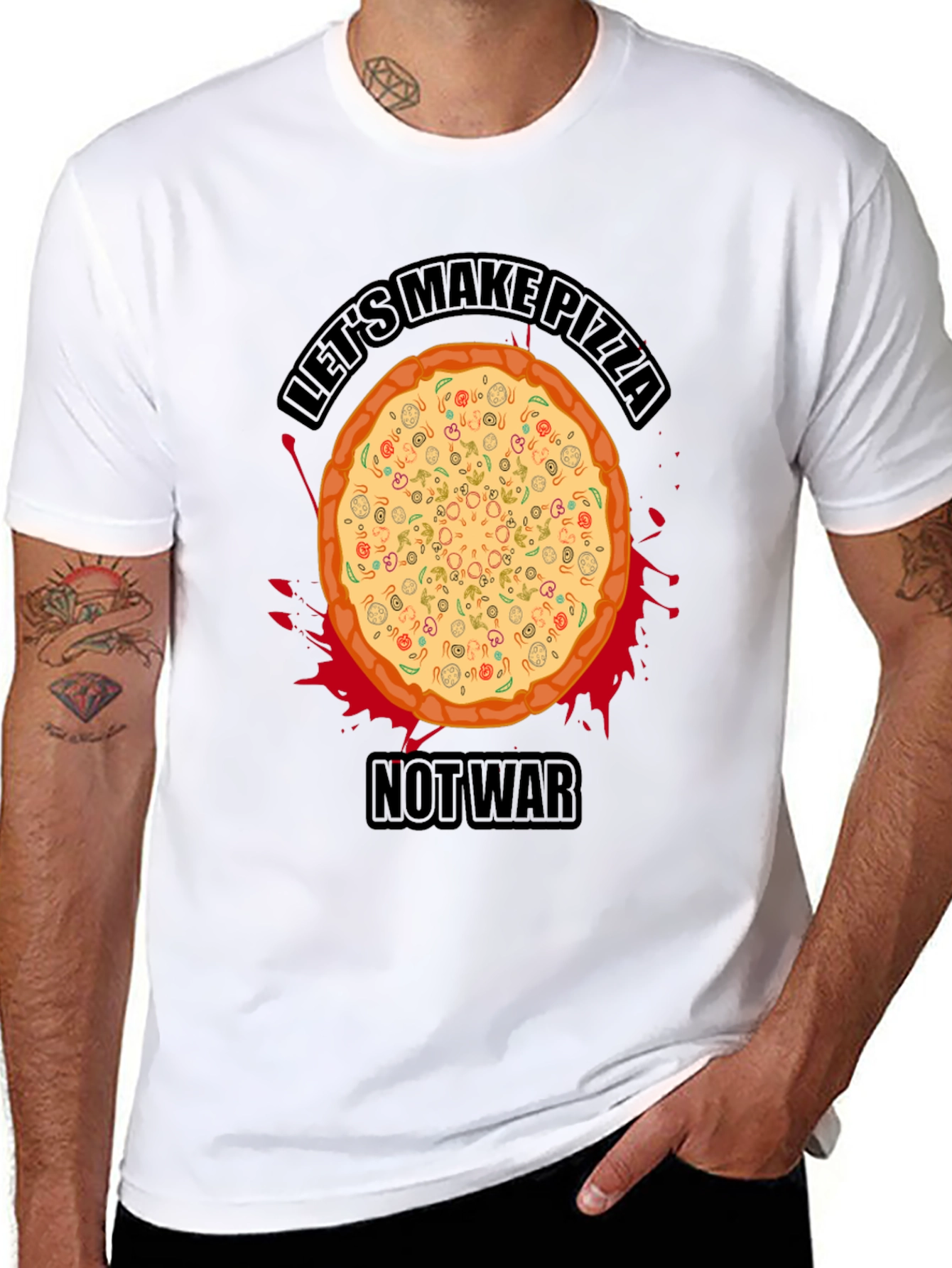 Lets Make Pizza Not War T-Shirt - Black