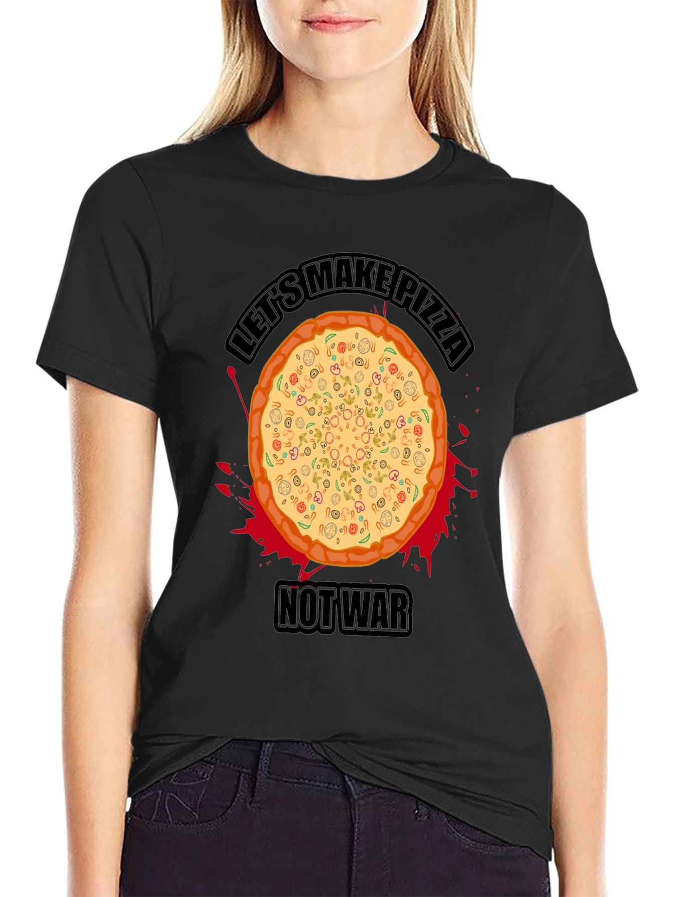 Lets Make Pizza Not War T-Shirt - Black