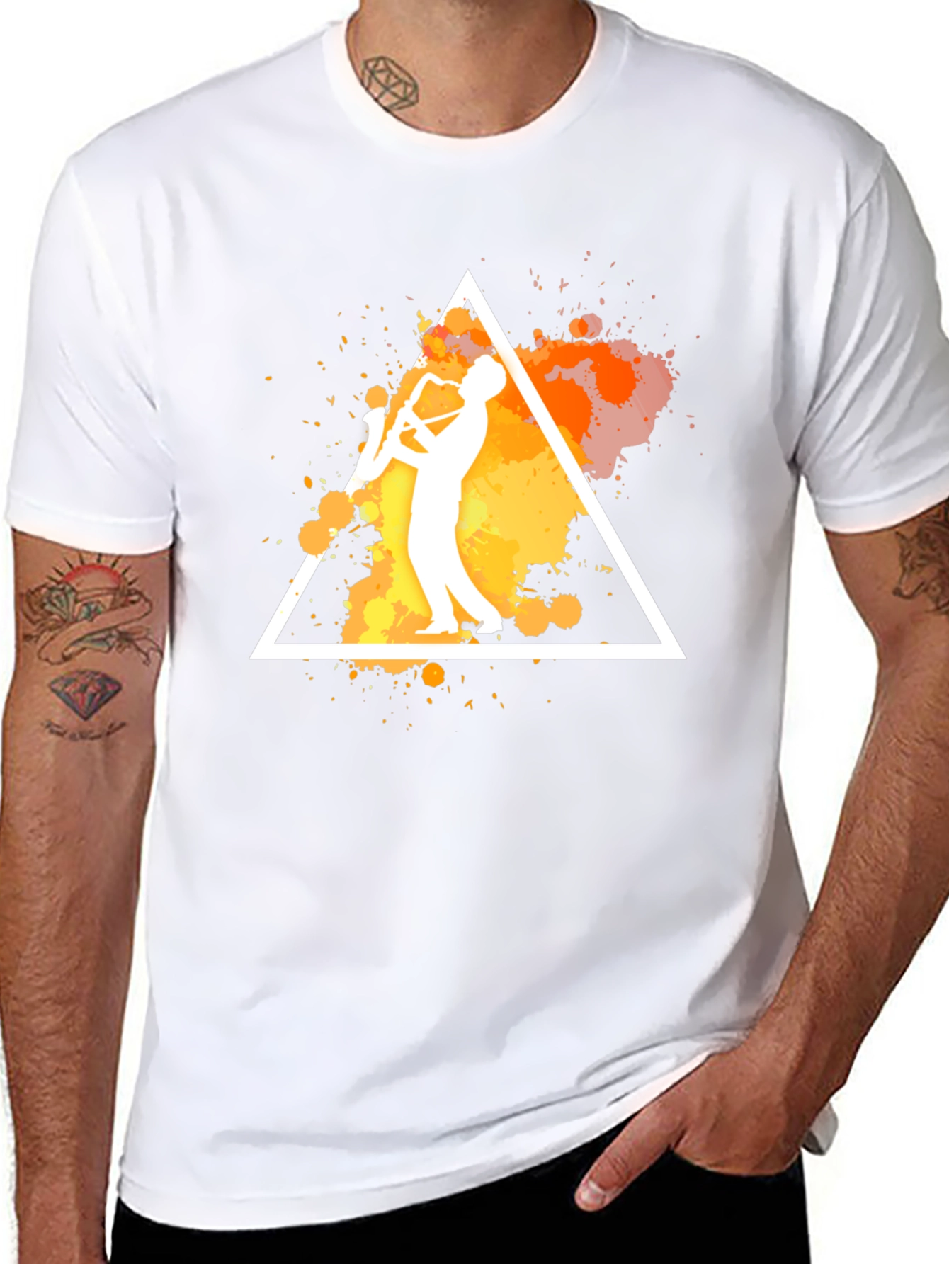 Jazz Saxophone Triangle Graphic Black T-Shirt