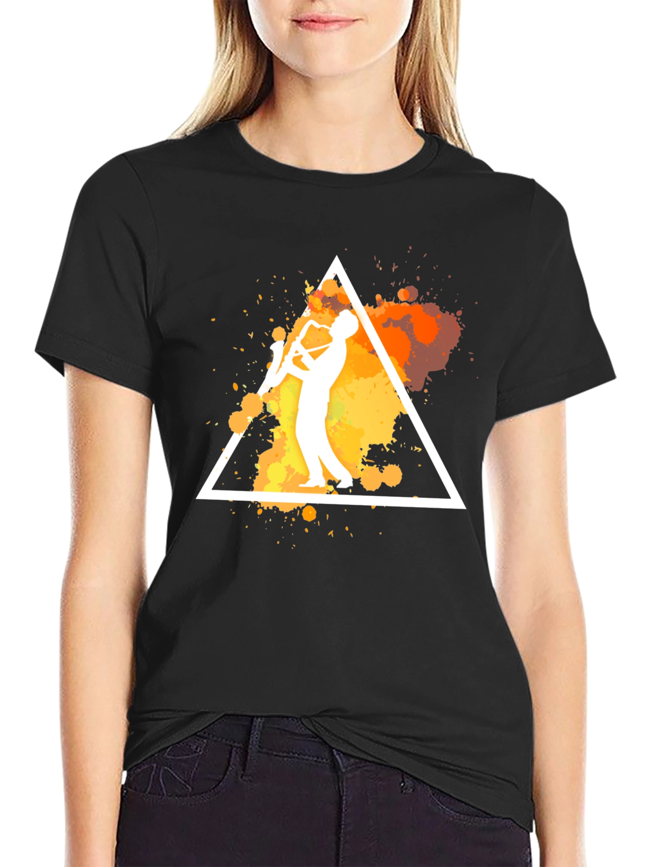 Jazz Saxophone Triangle Graphic Black T-Shirt