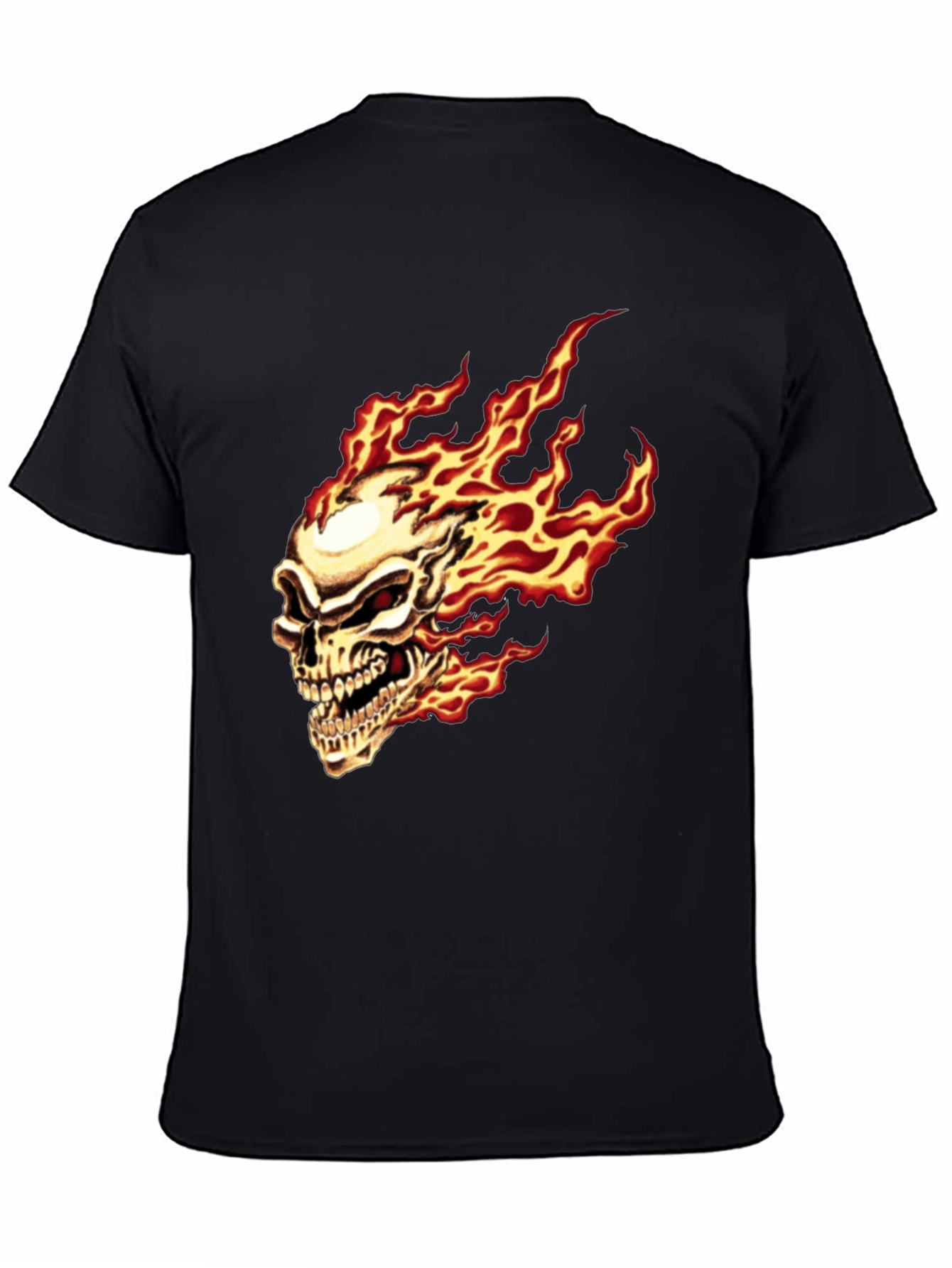Flaming Skull Graphic Tee - Black Cotton T-Shirt