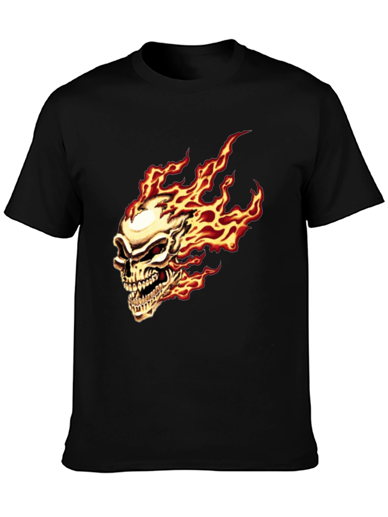 Flaming Skull Graphic Tee - Black Cotton T-Shirt