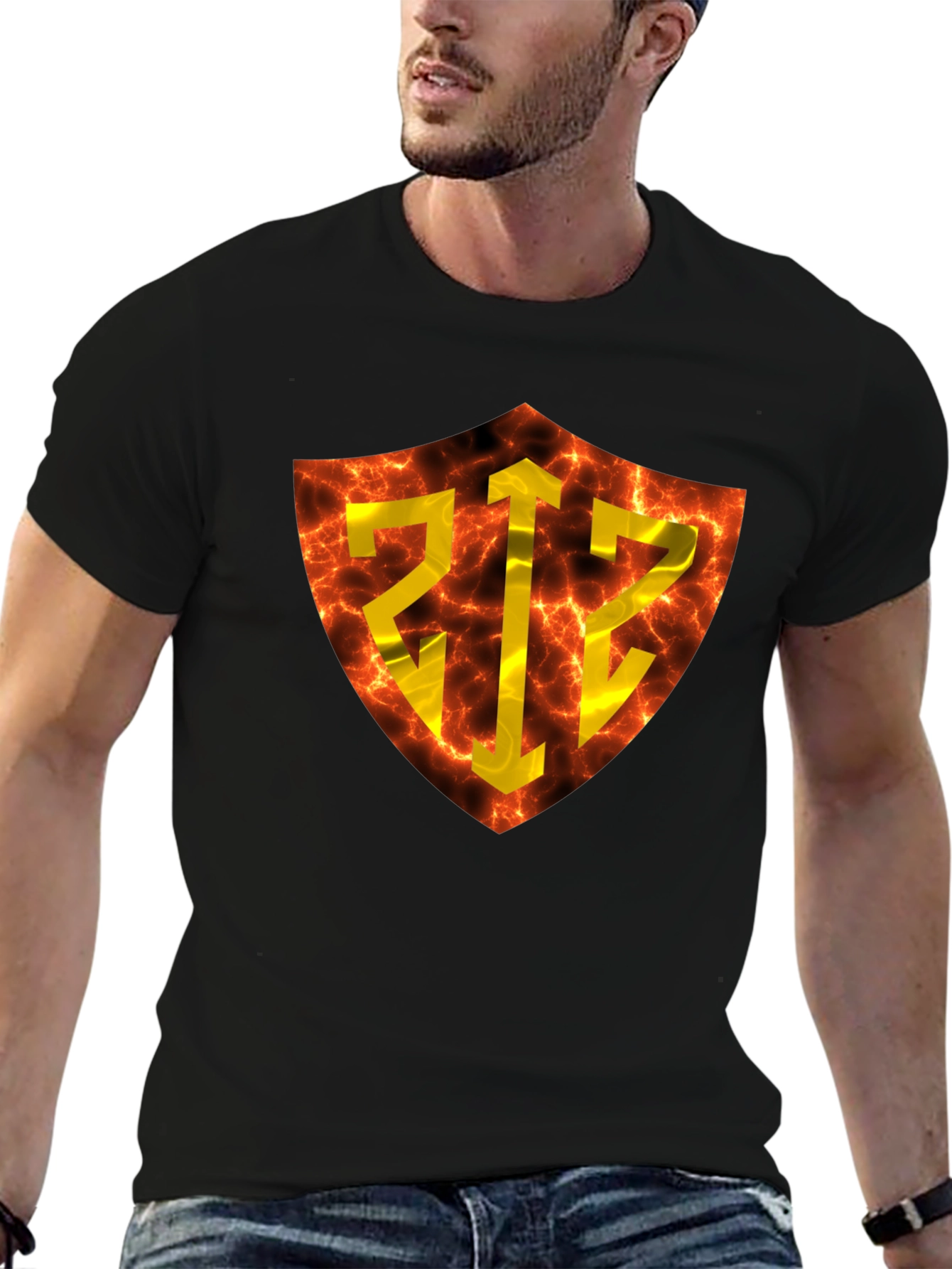 Fiery Shield Graphic Tee - Bold Design