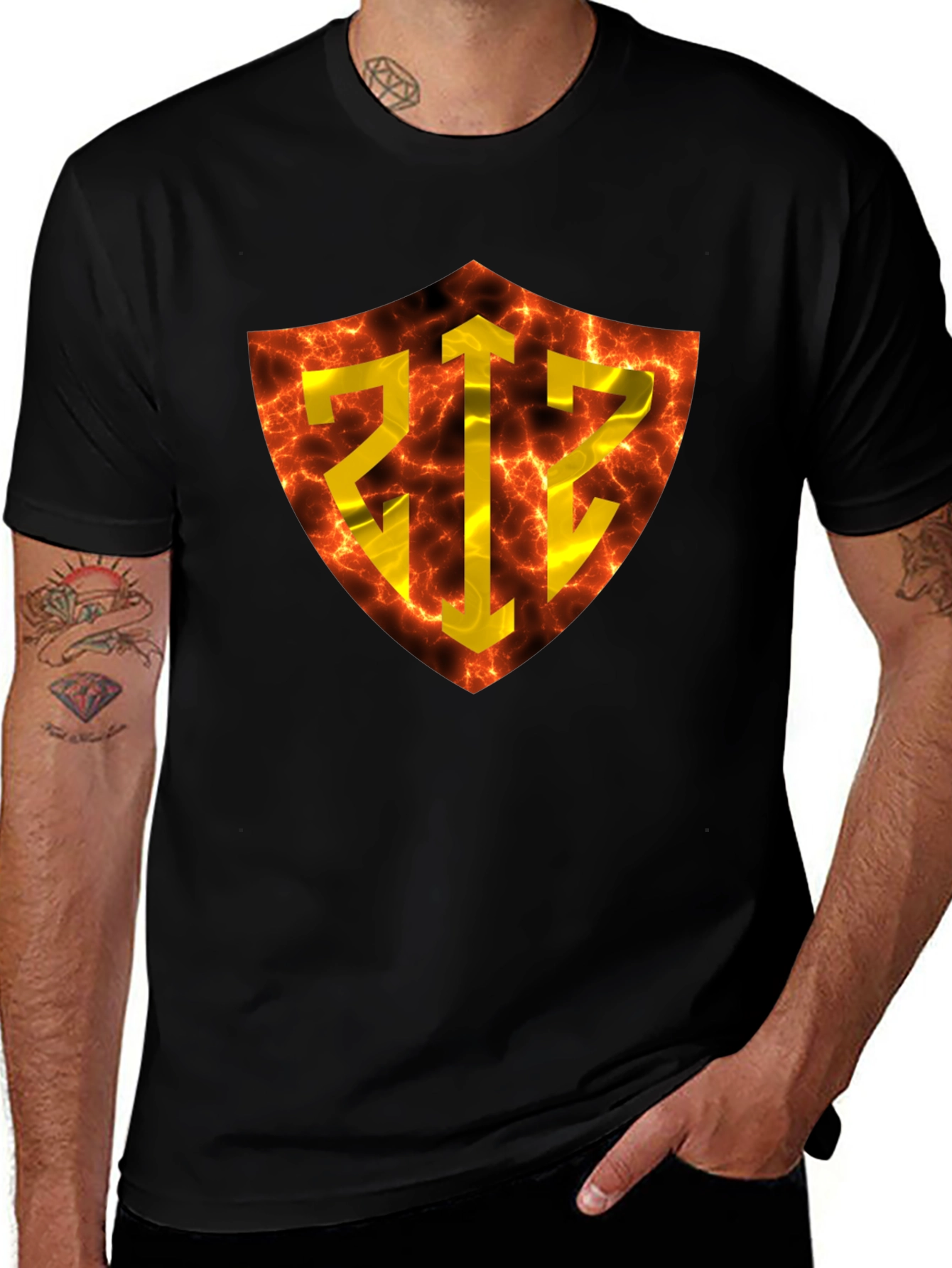 Fiery Shield Graphic Tee - Bold Design