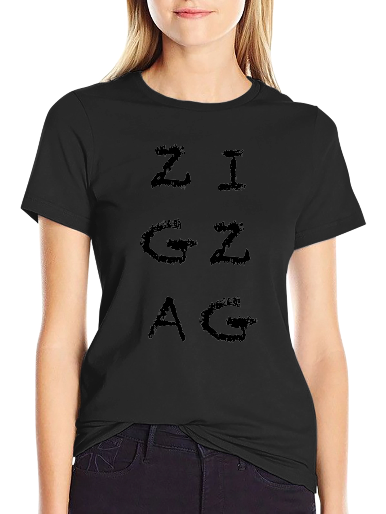 Zigzag Graphic Print Black T-Shirt for Men