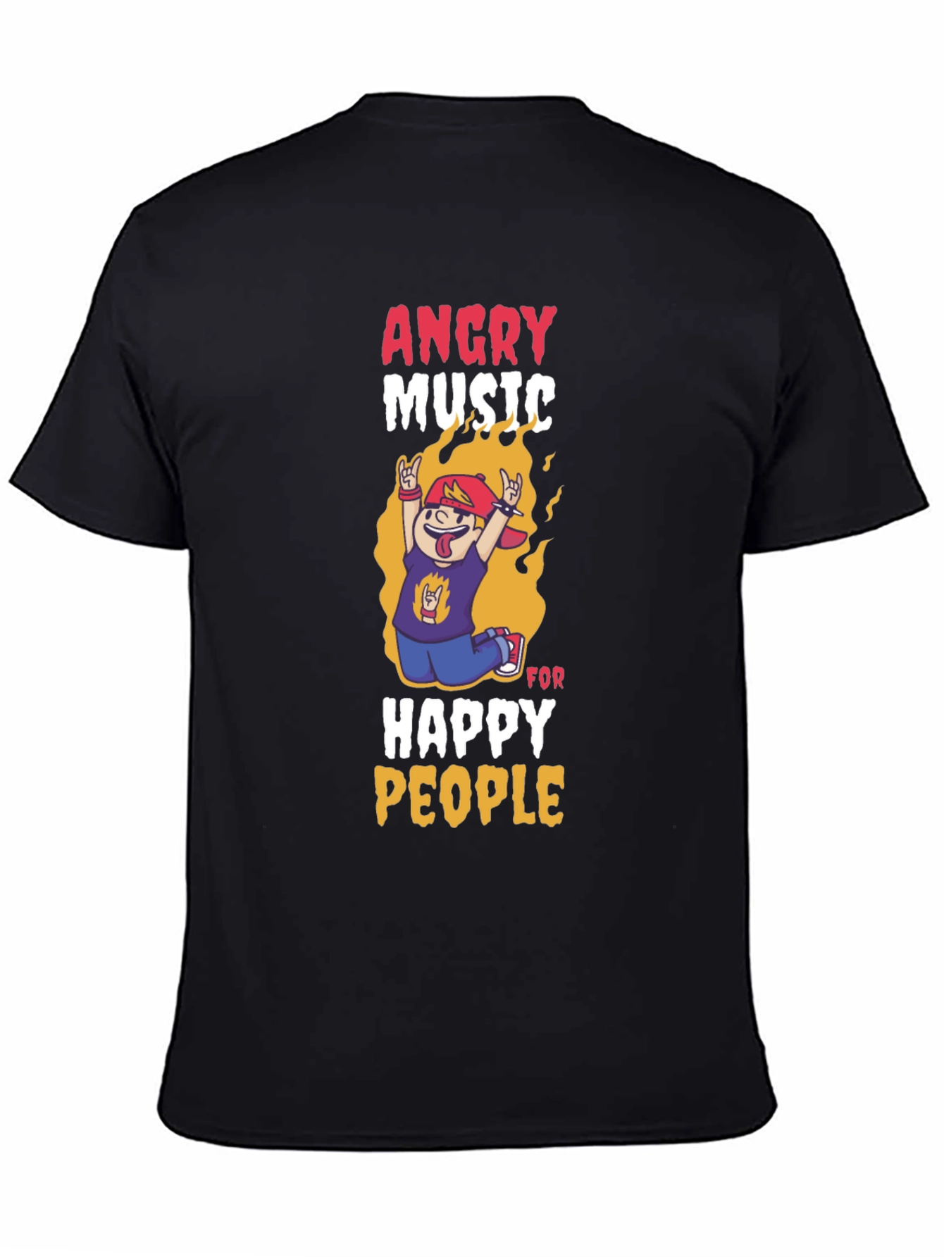 Angry Music Happy People Black Graphic T-Shirt