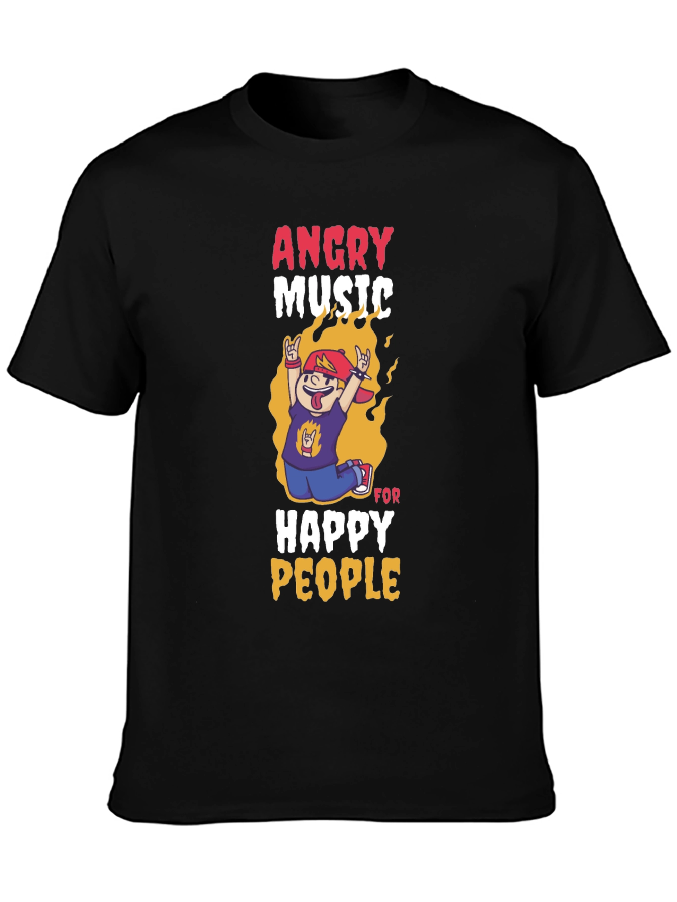 Angry Music Happy People Black Graphic T-Shirt