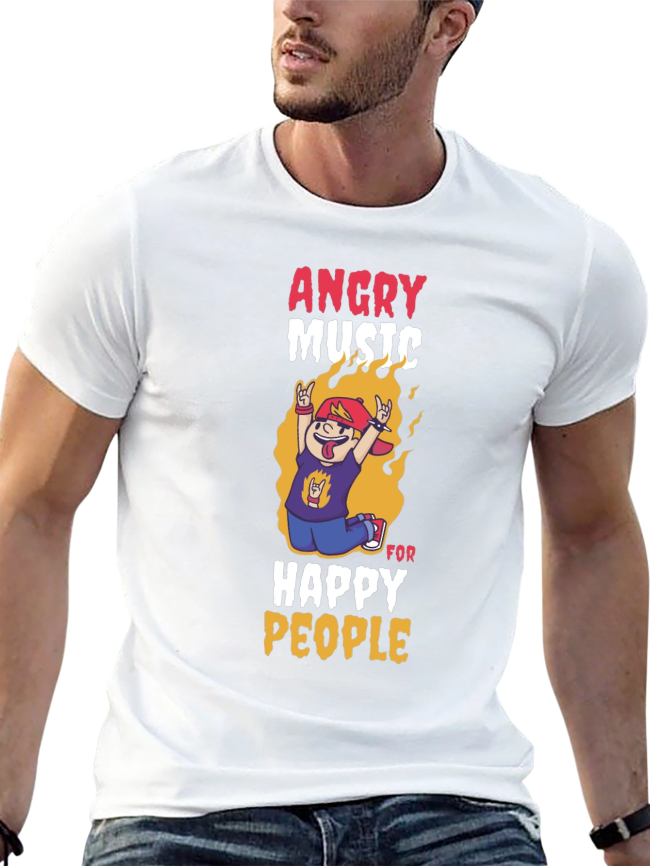 Angry Music Happy People Black Graphic T-Shirt