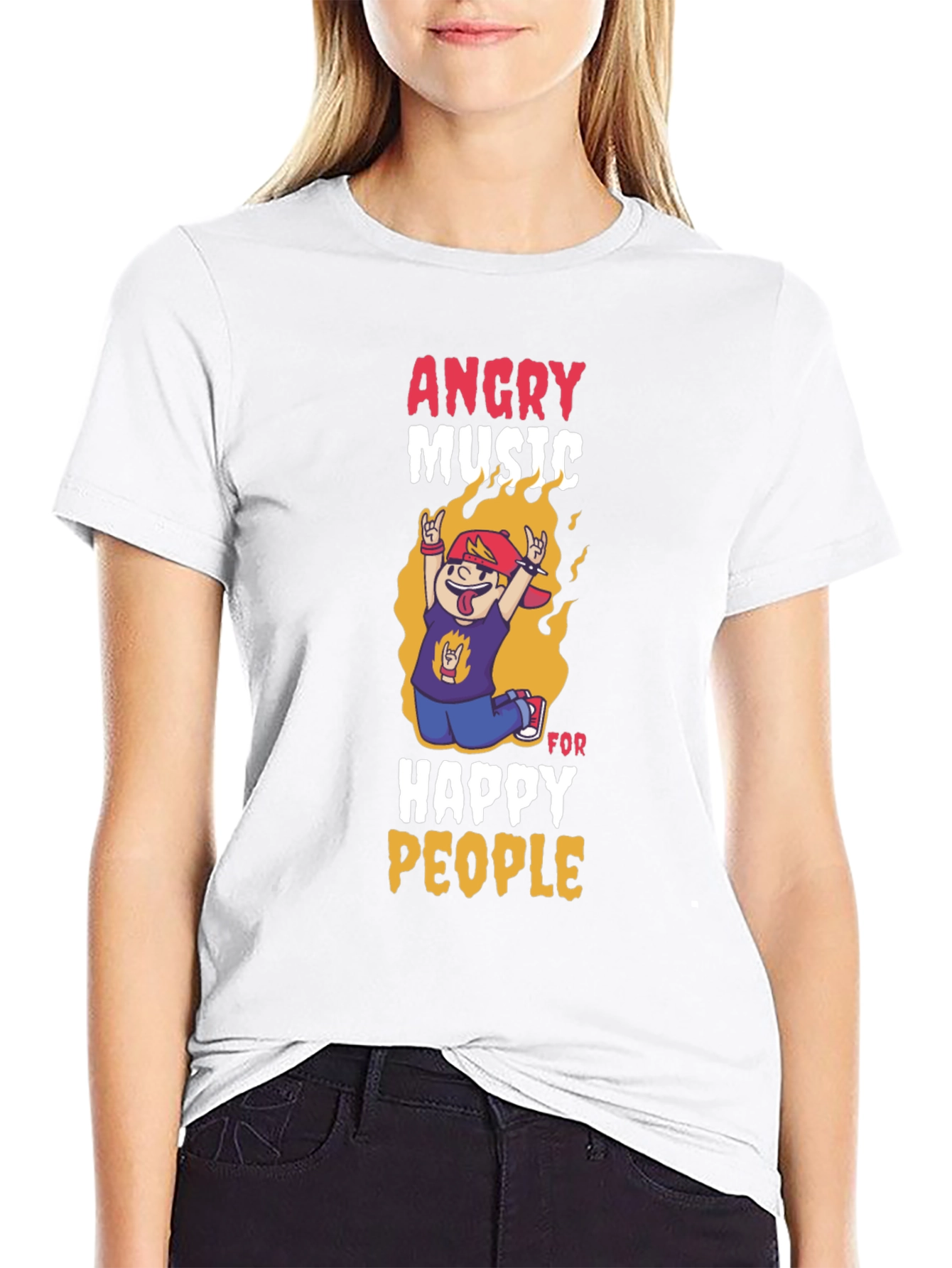 Angry Music Happy People Black Graphic T-Shirt