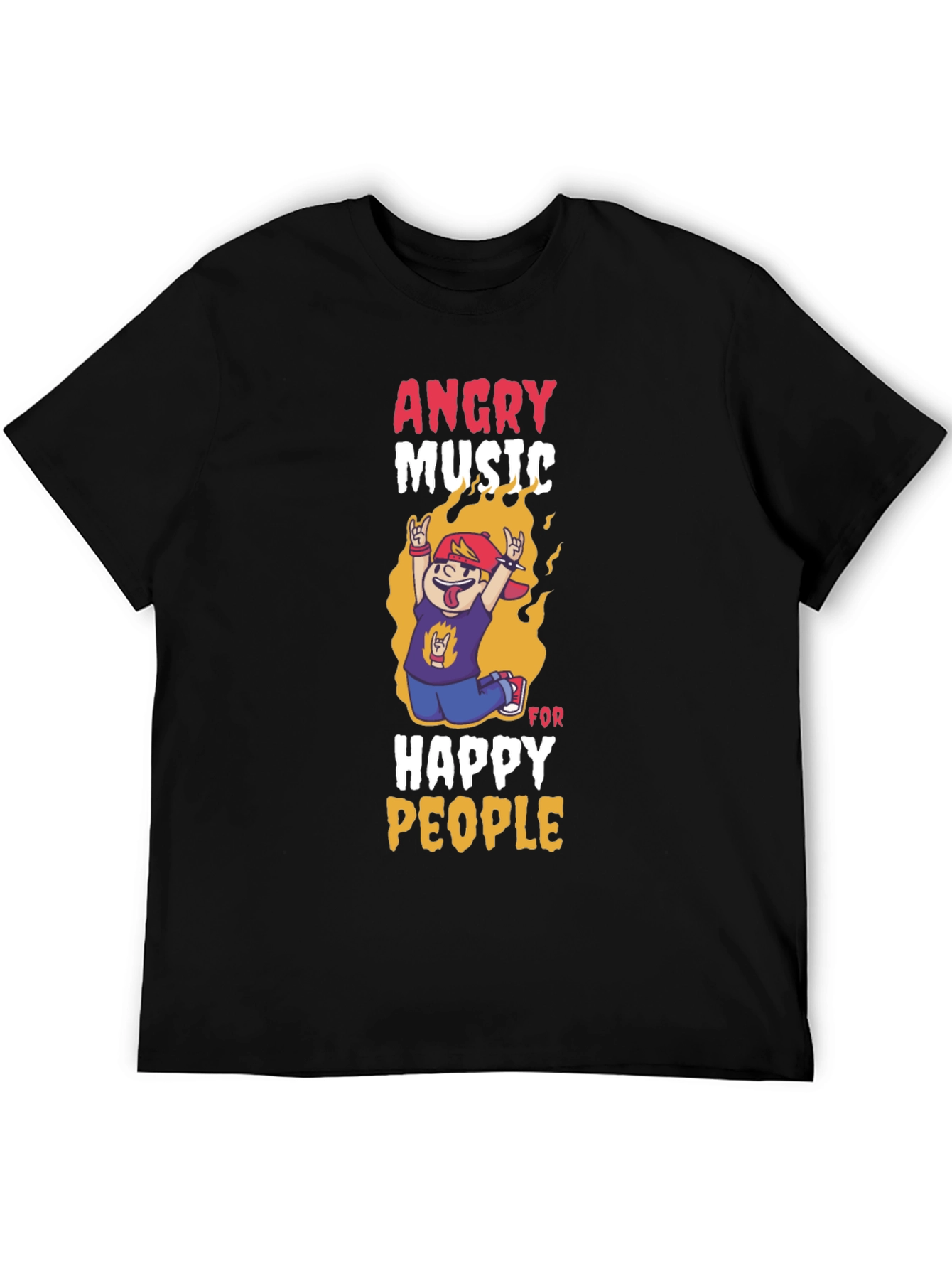 Angry Music Happy People Black Graphic T-Shirt