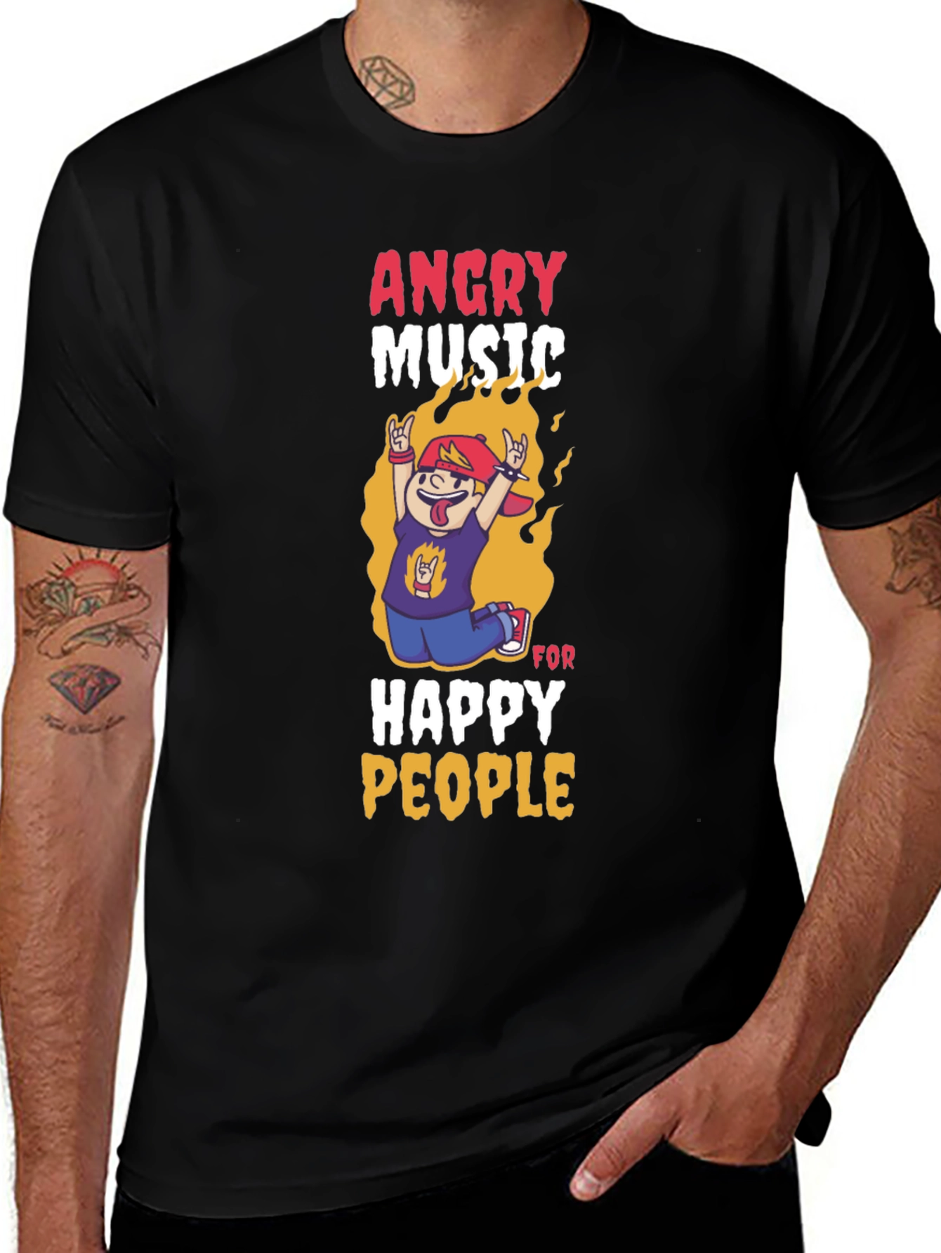 Angry Music Happy People Black Graphic T-Shirt