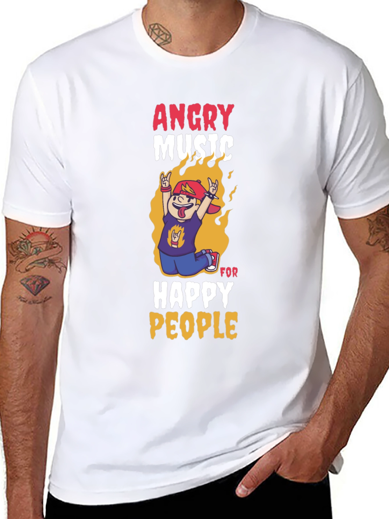 Angry Music Happy People Black Graphic T-Shirt