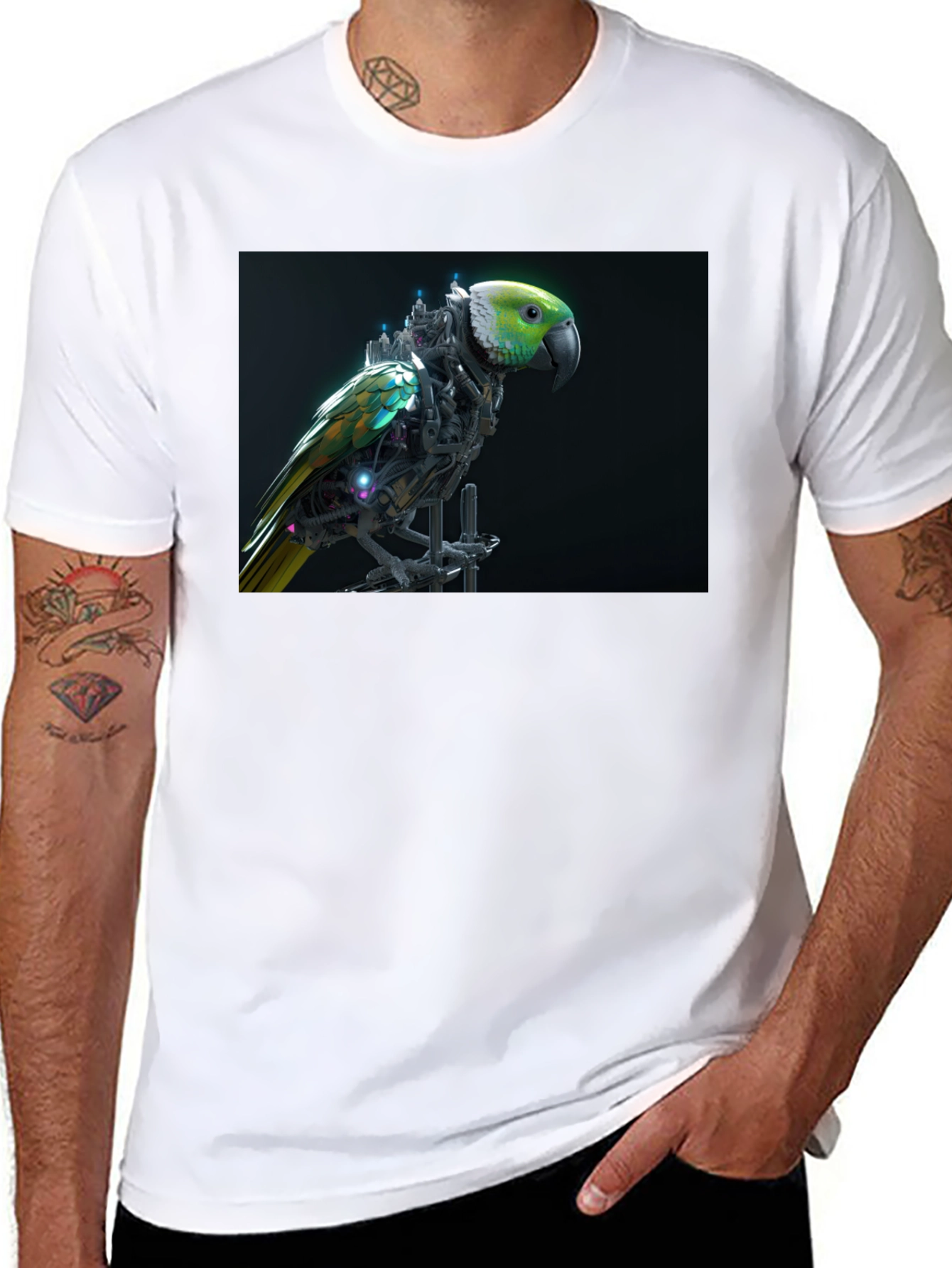 Cybernetic Parrot Graphic Tee - Black T-Shirt