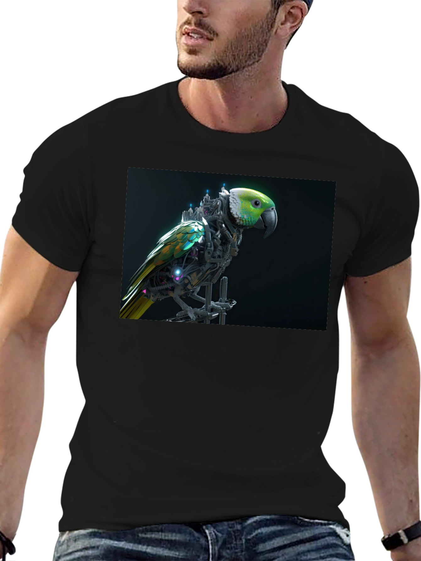 Cybernetic Parrot Graphic Tee - Black T-Shirt