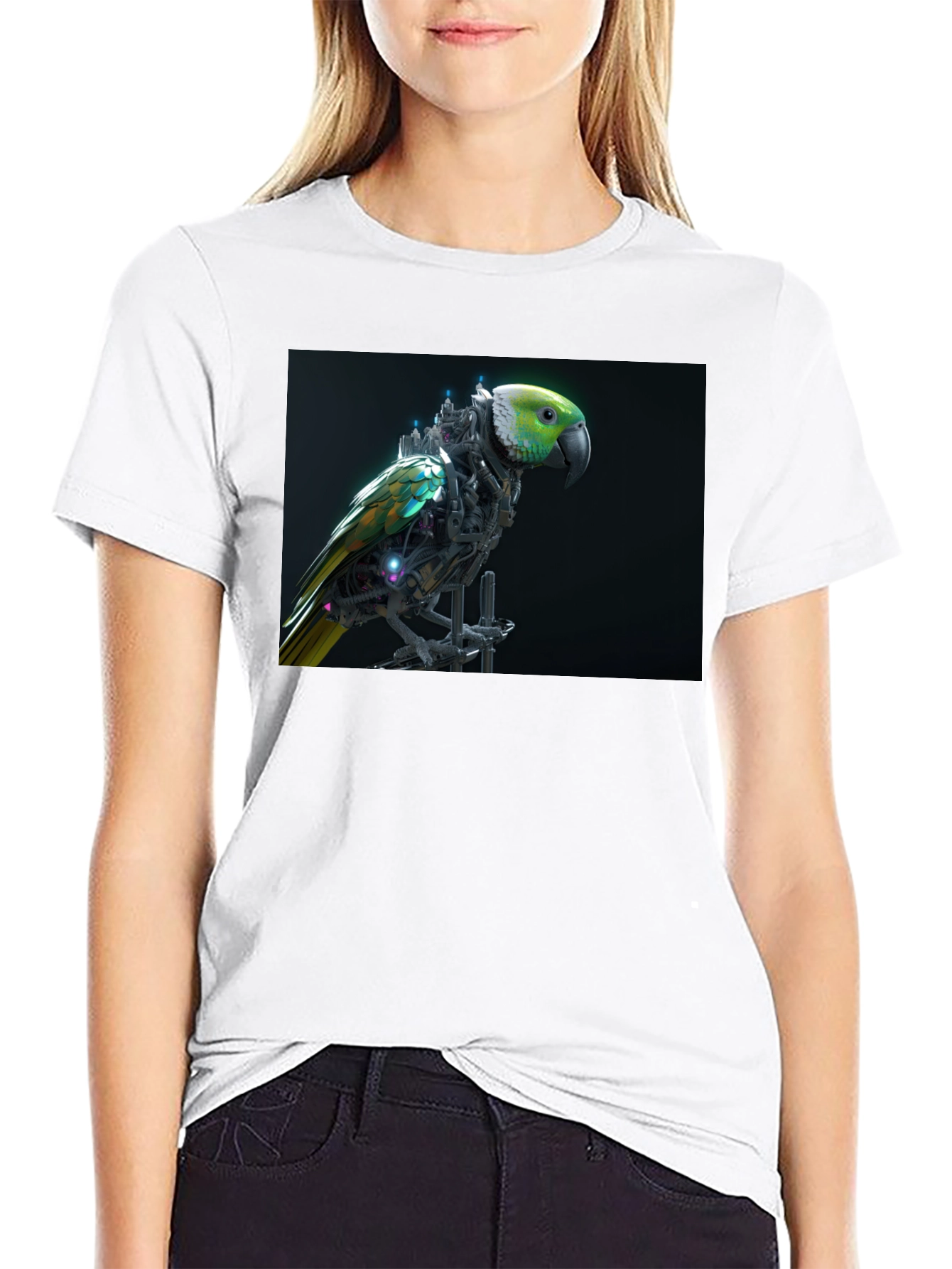 Cybernetic Parrot Graphic Tee - Black T-Shirt