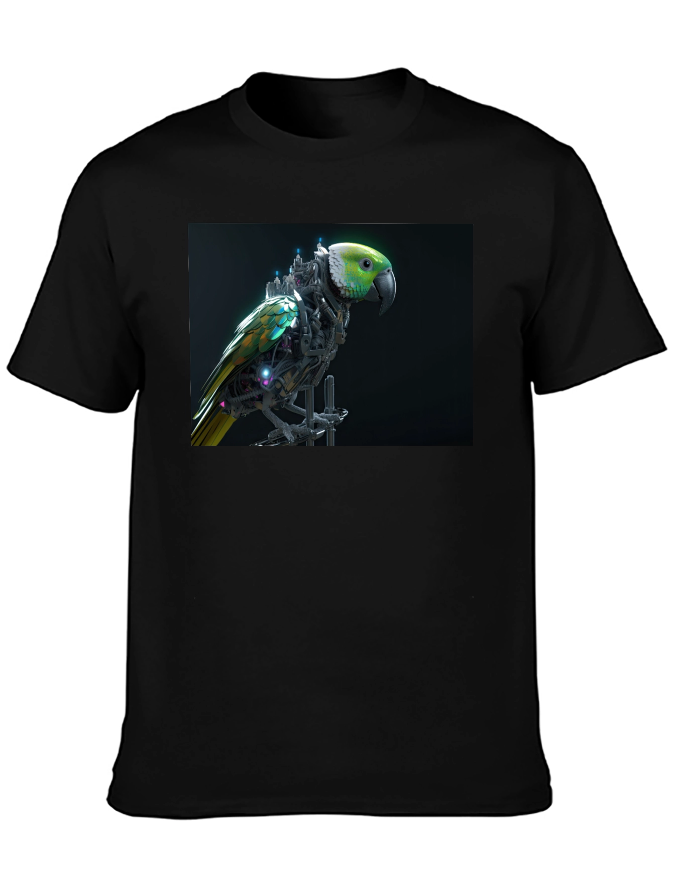 Cybernetic Parrot Graphic Tee - Black T-Shirt
