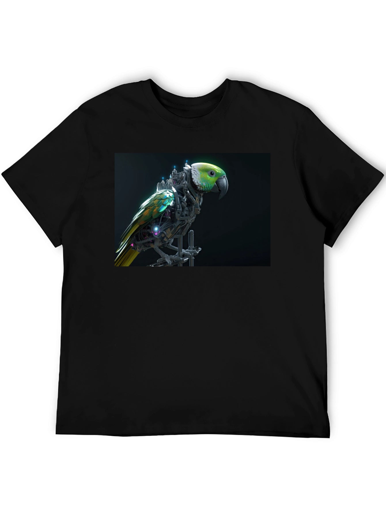 Cybernetic Parrot Graphic Tee - Black T-Shirt