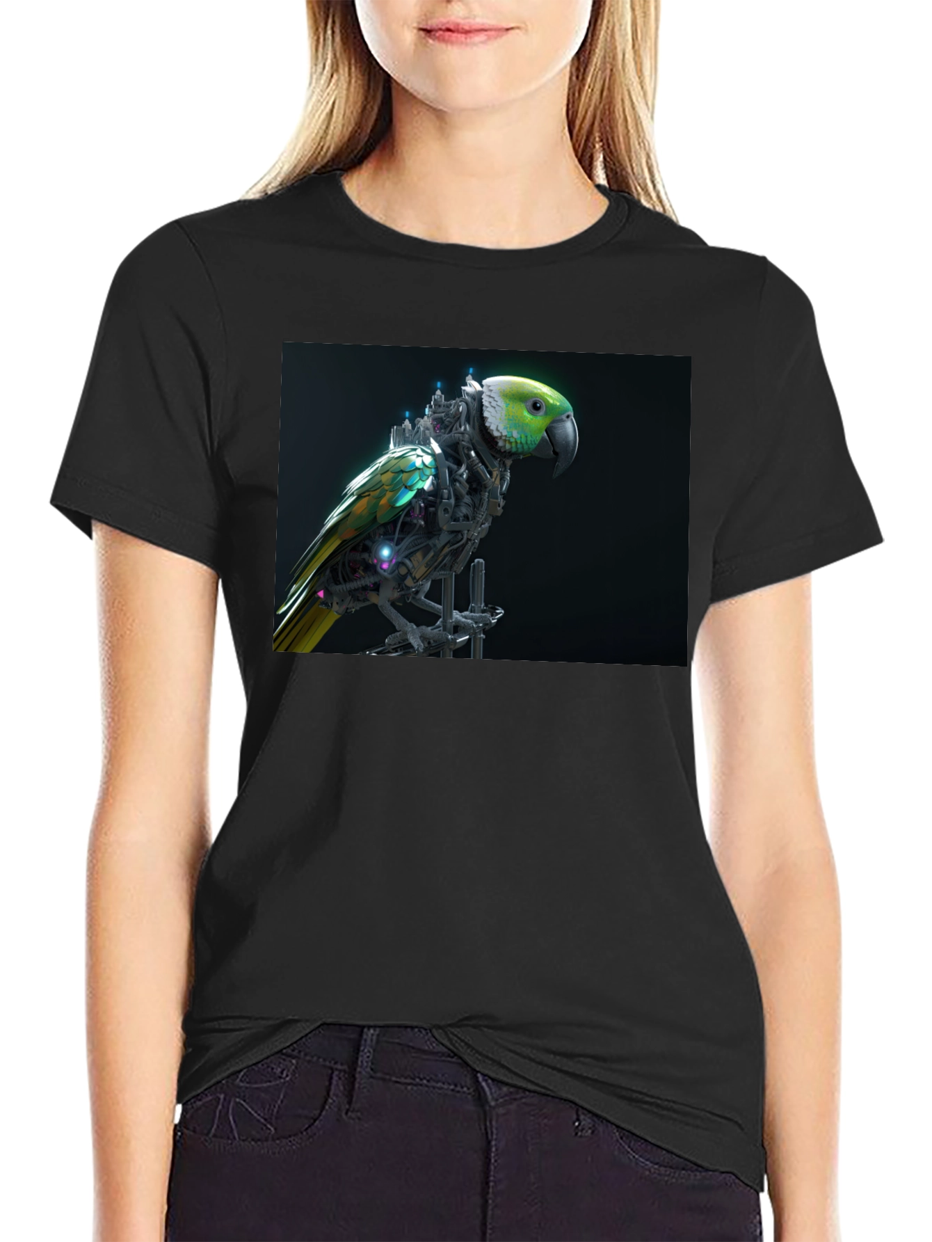 Cybernetic Parrot Graphic Tee - Black T-Shirt