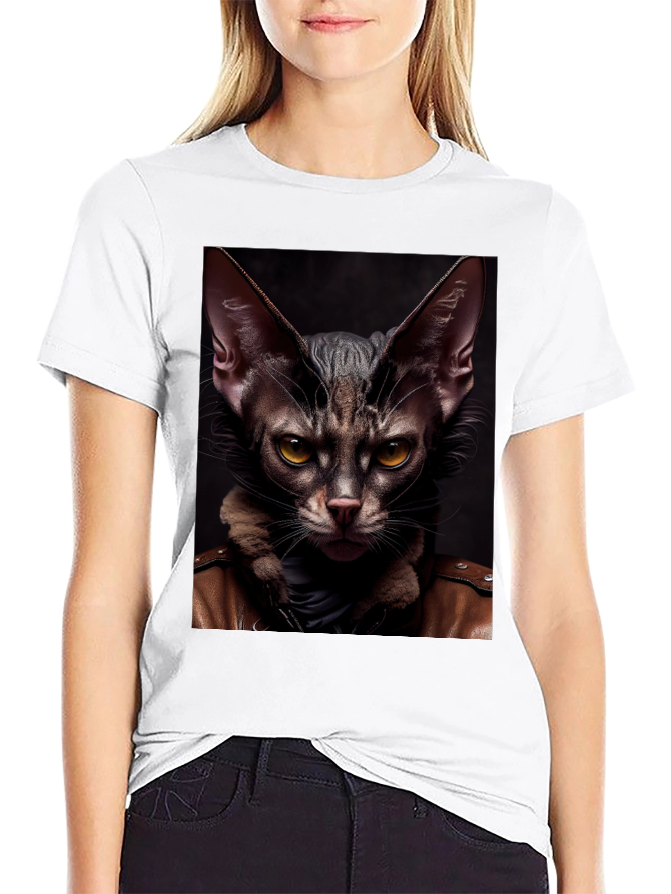 Cat in Leather Jacket Graphic T-Shirt
