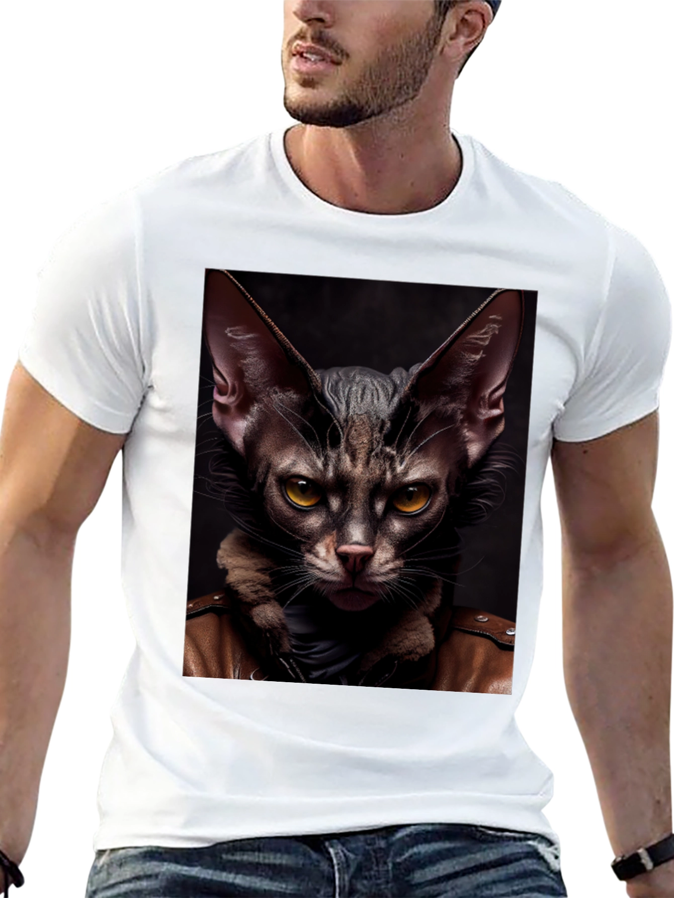 Cat in Leather Jacket Graphic T-Shirt