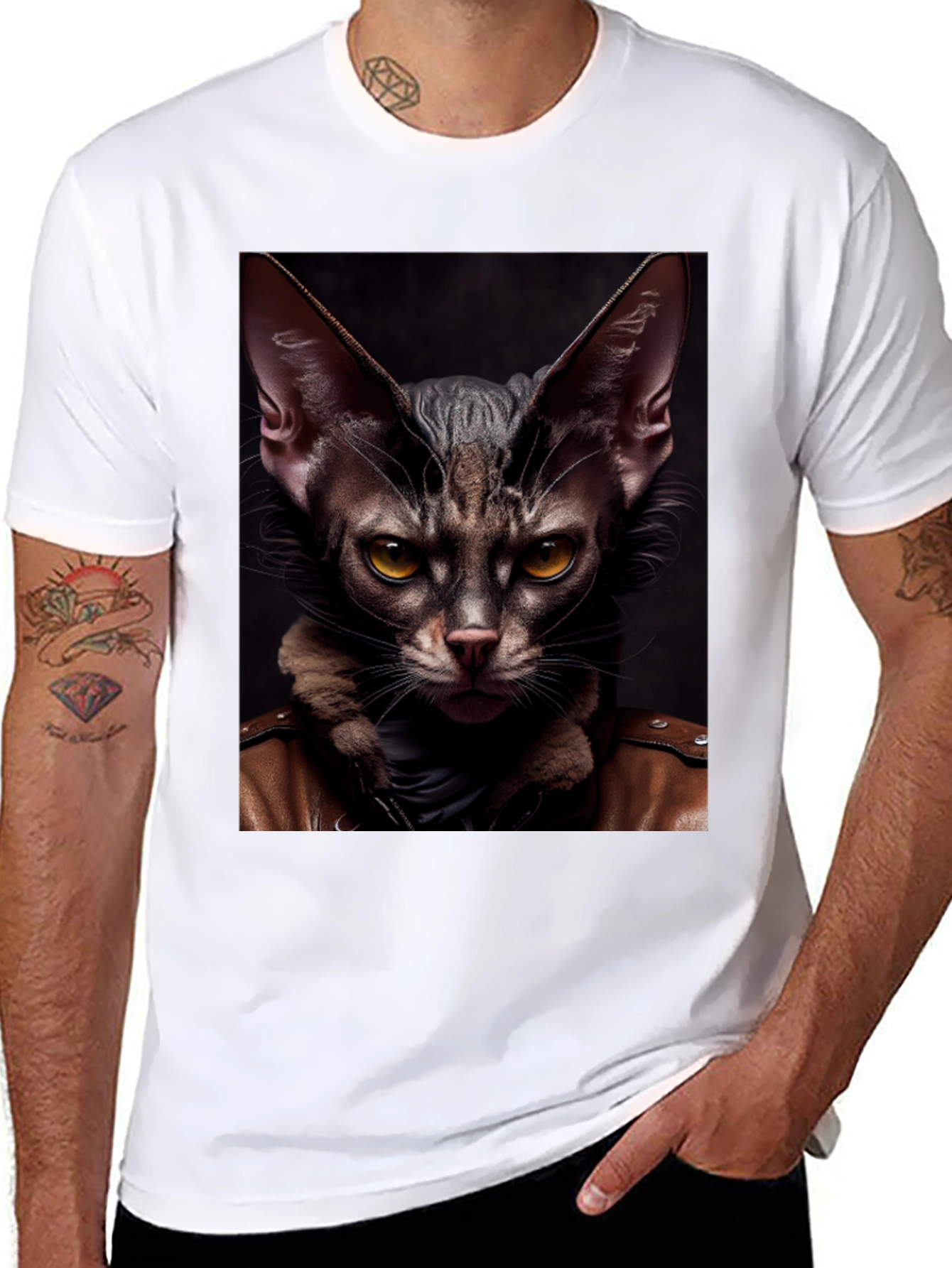 Cat in Leather Jacket Graphic T-Shirt