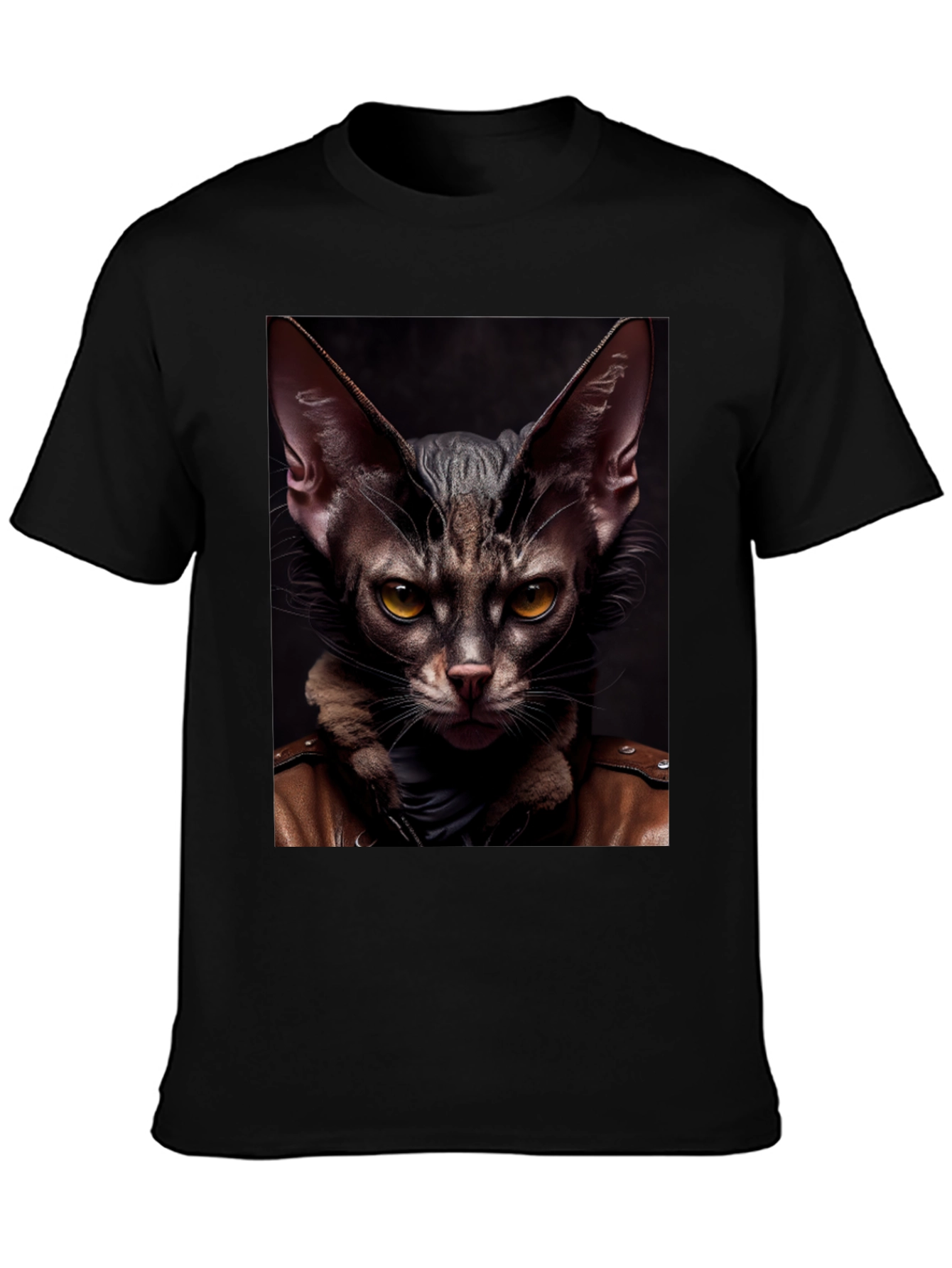 Cat in Leather Jacket Graphic T-Shirt