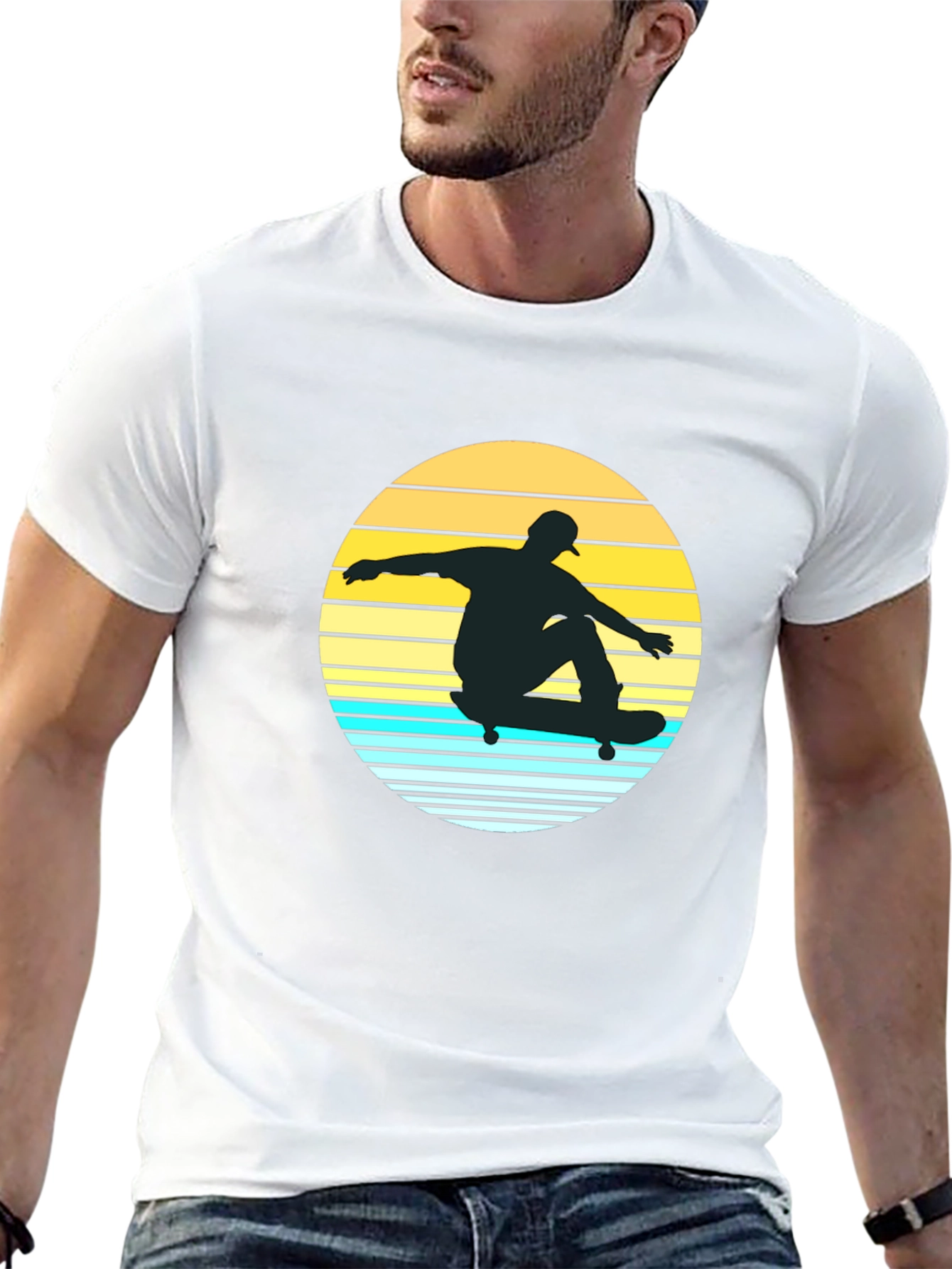 Skateboarder Sunset Graphic Tee - Black Casual Shirt