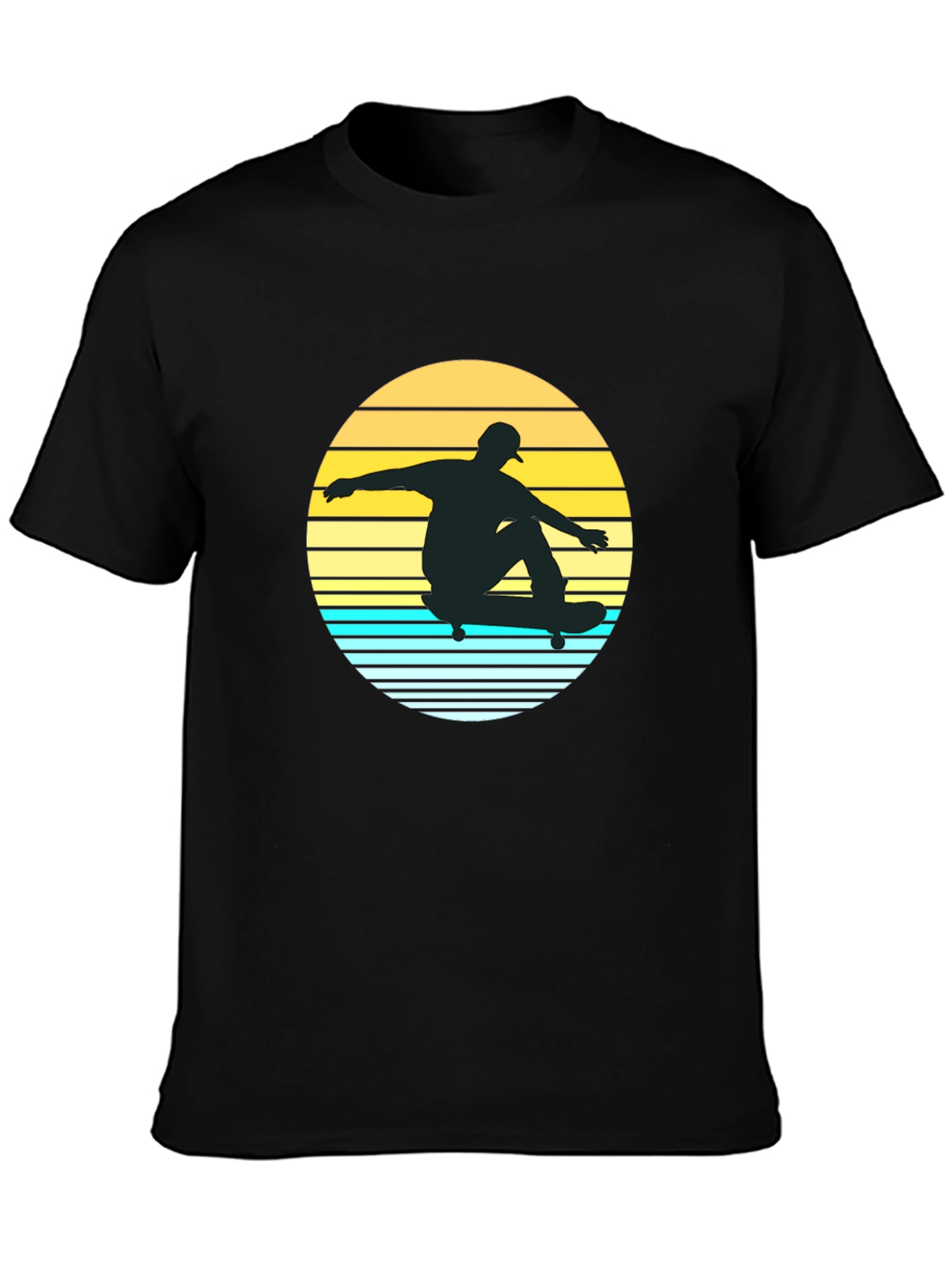 Skateboarder Sunset Graphic Tee - Black Casual Shirt