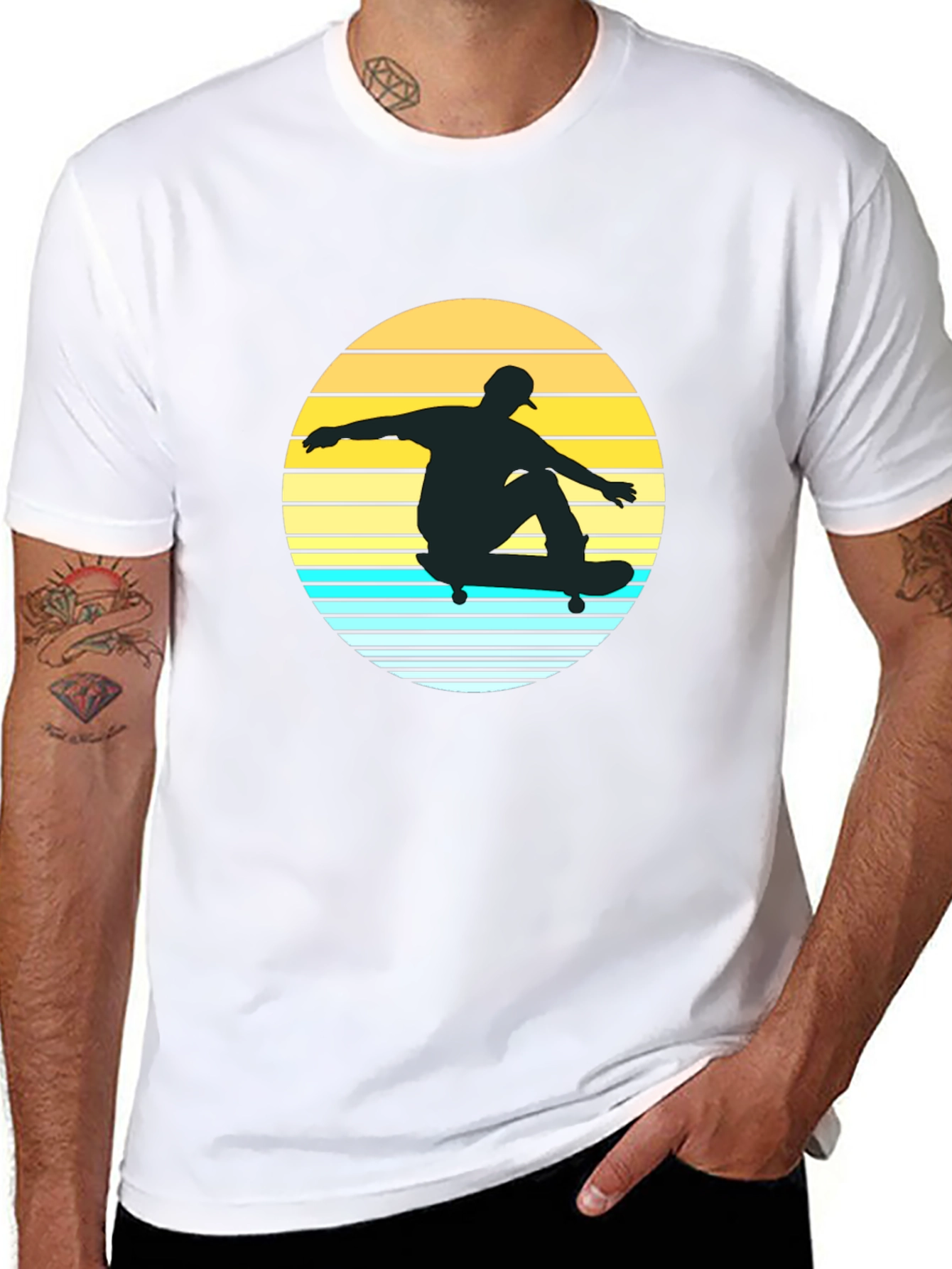 Skateboarder Sunset Graphic Tee - Black Casual Shirt