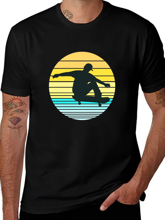 Skateboarder Sunset Graphic Tee - Black Casual Shirt