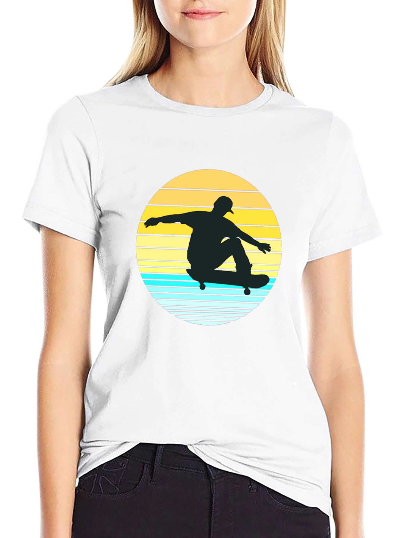 Skateboarder Sunset Graphic Tee - Black Casual Shirt
