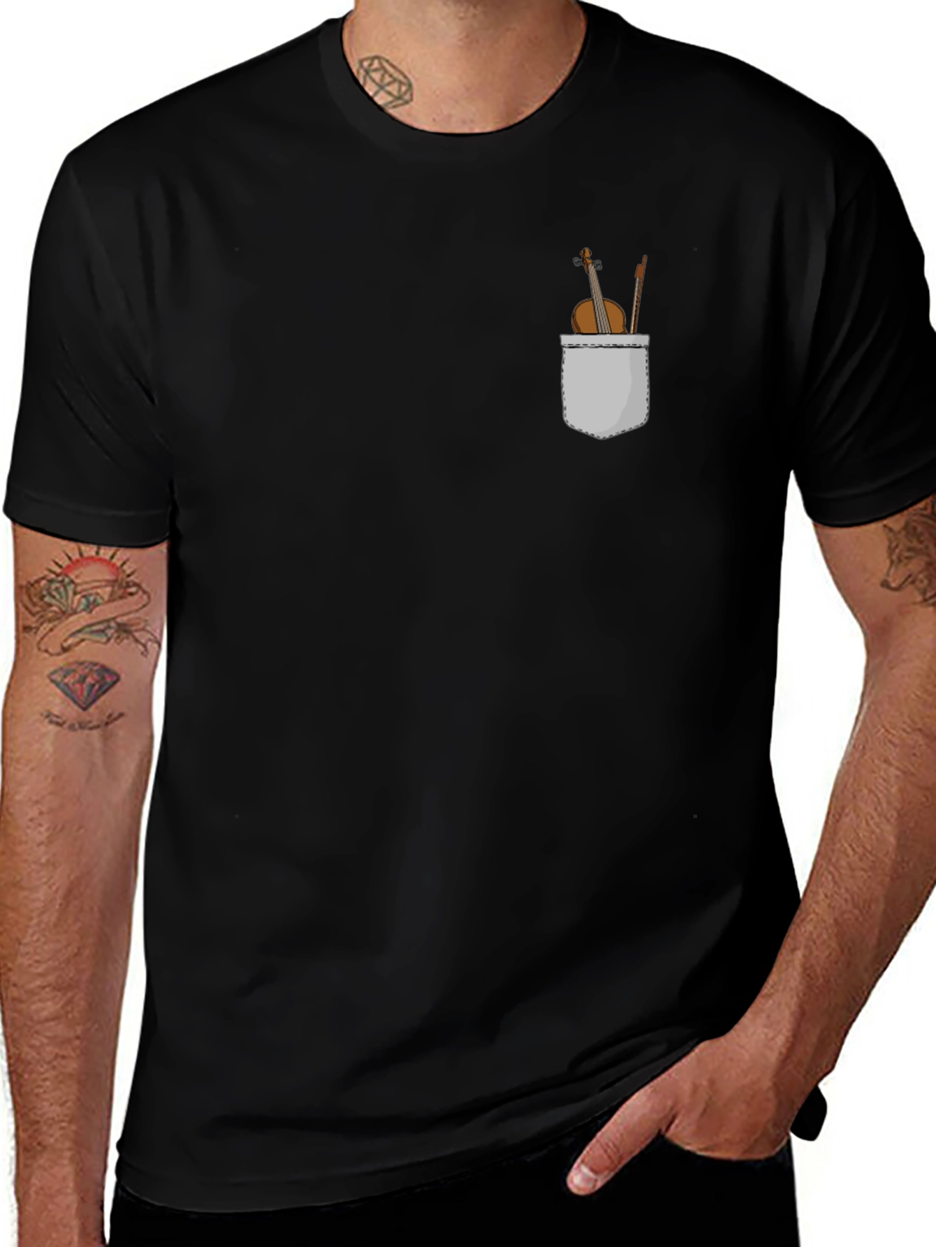 Violin in Pocket Graphic T-Shirt - Musical Tee