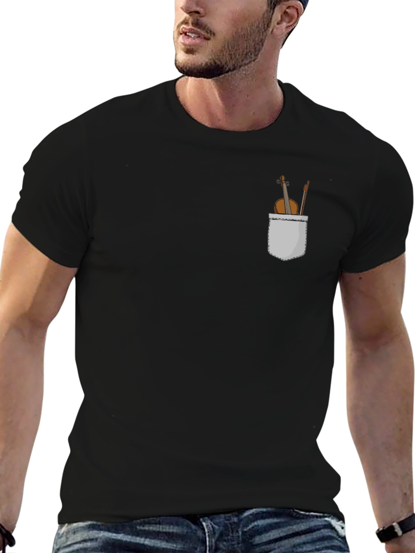 Violin in Pocket Graphic T-Shirt - Musical Tee