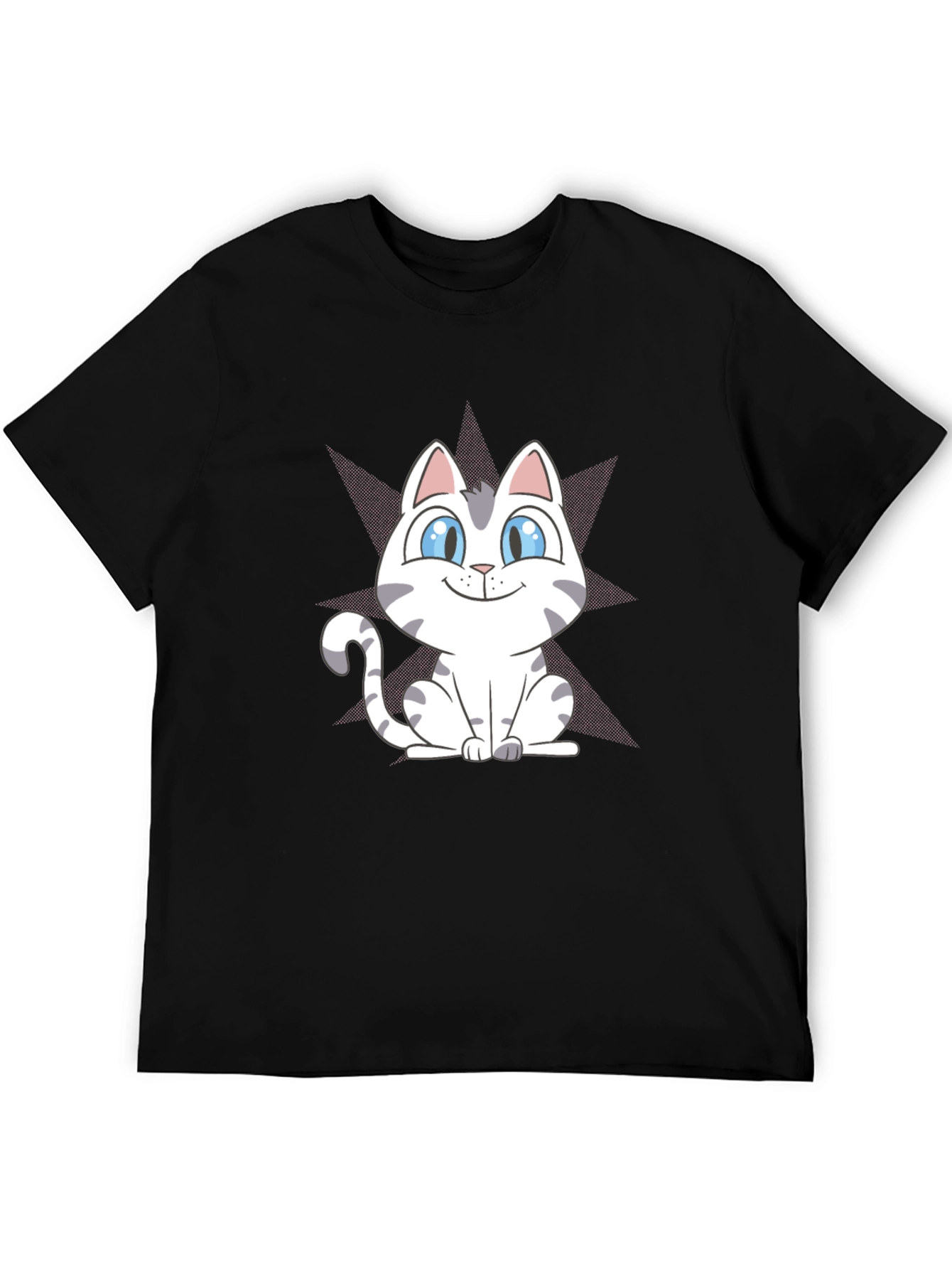 Cute Cartoon Cat Graphic Tee - Black