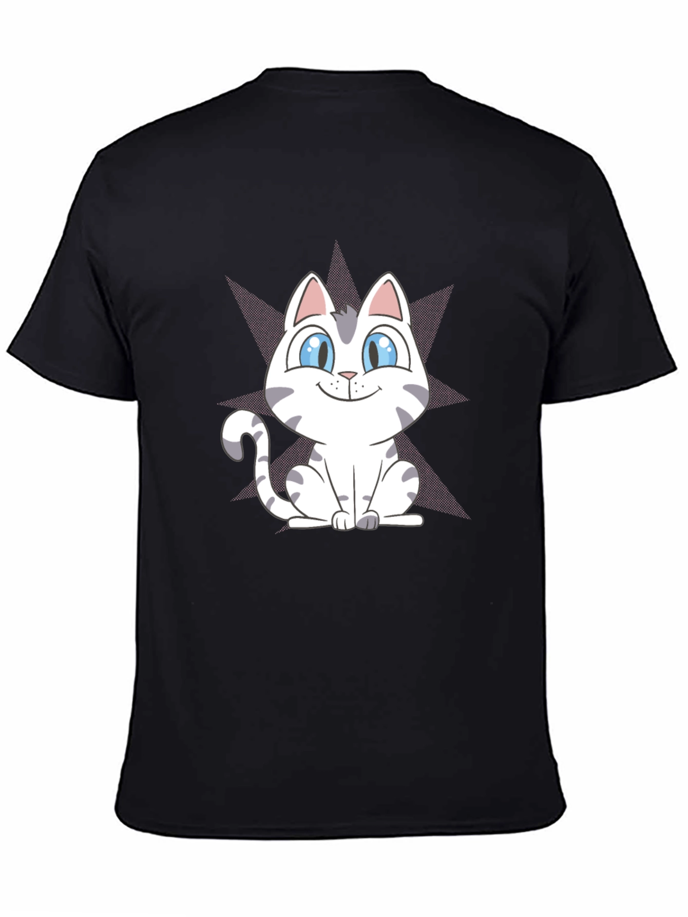 Cute Cartoon Cat Graphic Tee - Black