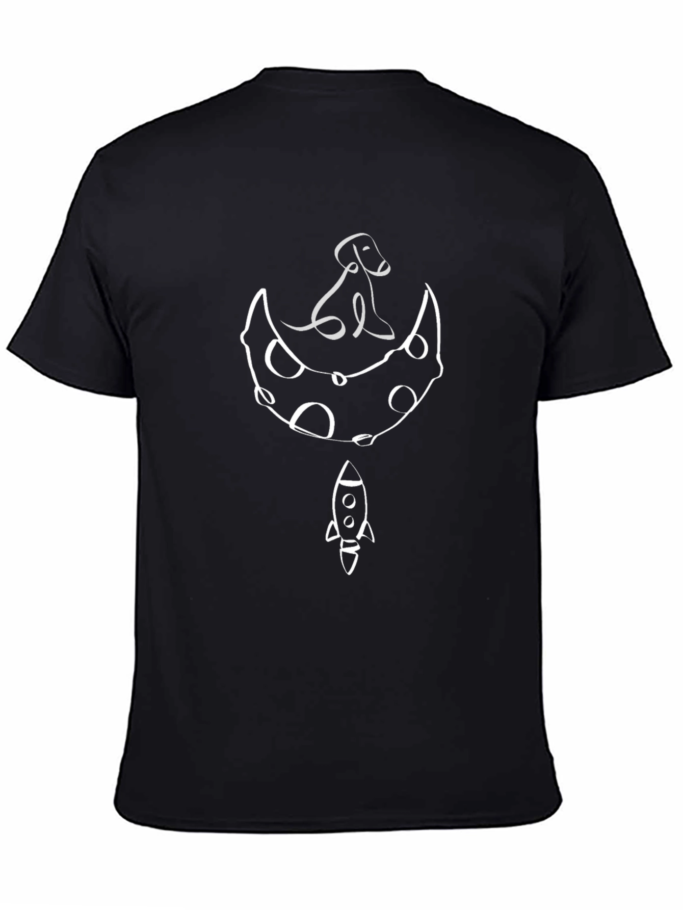 Dog on Moon Rocket T-Shirt - Black