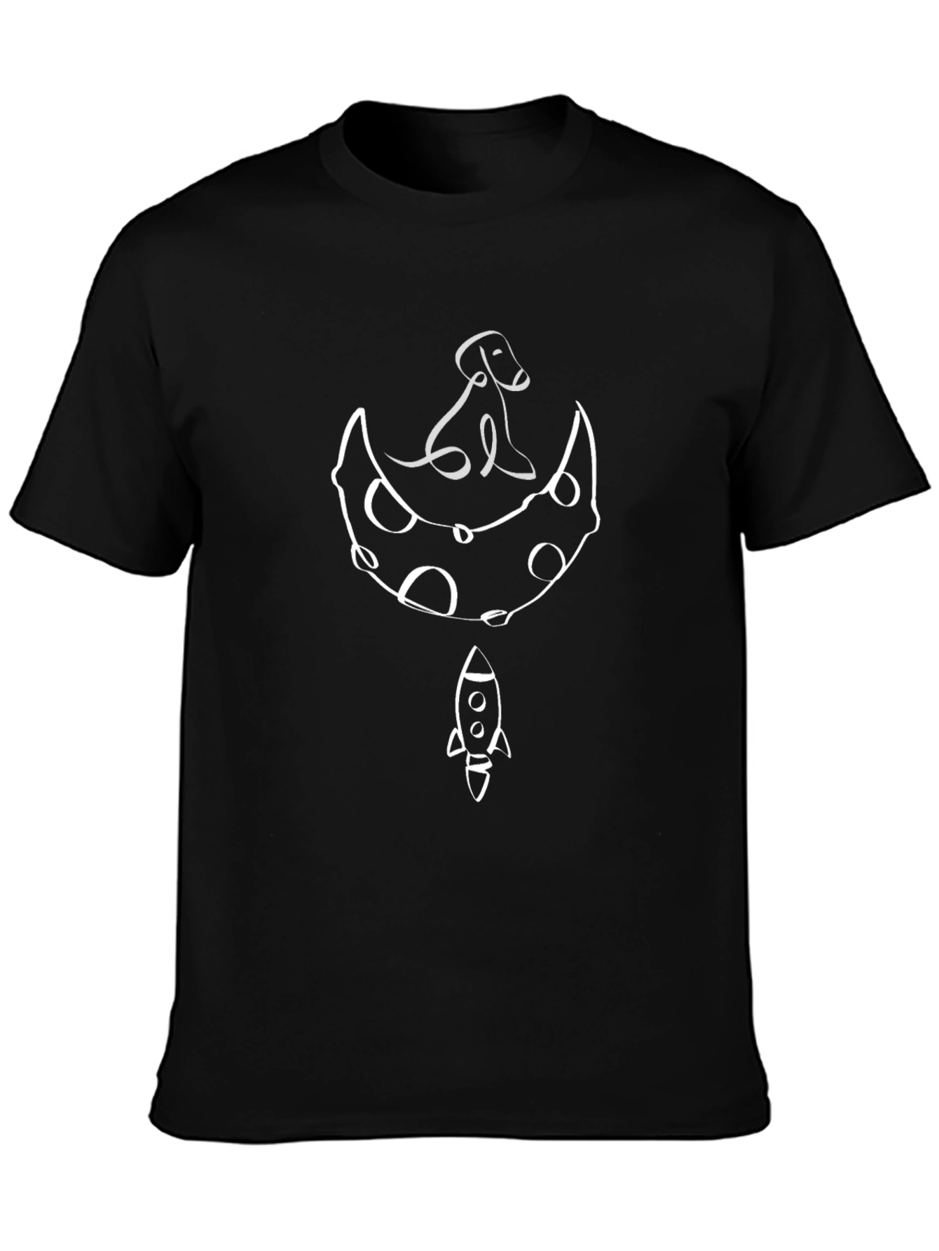 Dog on Moon Rocket T-Shirt - Black