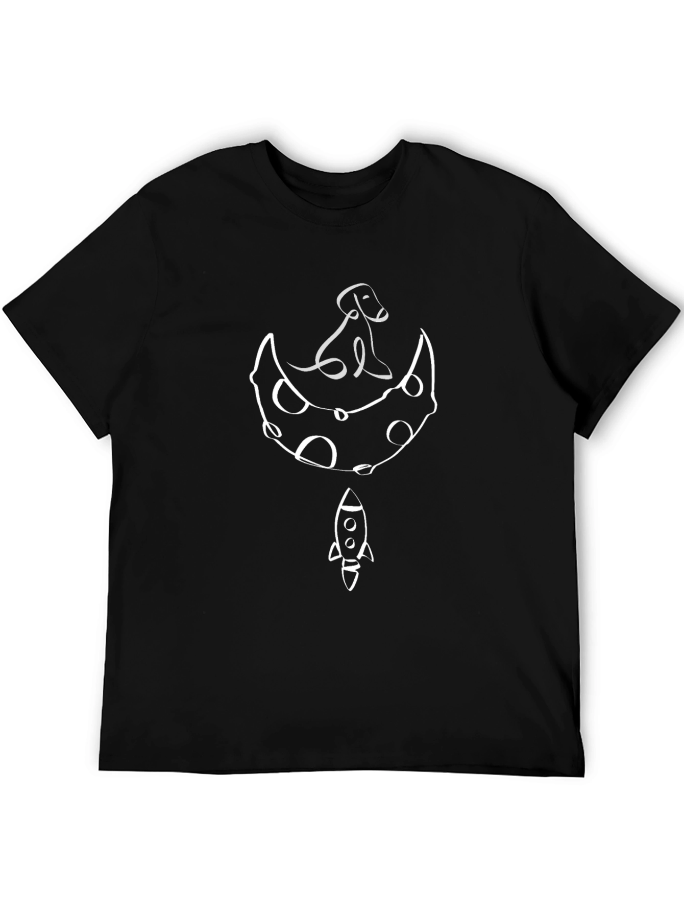 Dog on Moon Rocket T-Shirt - Black