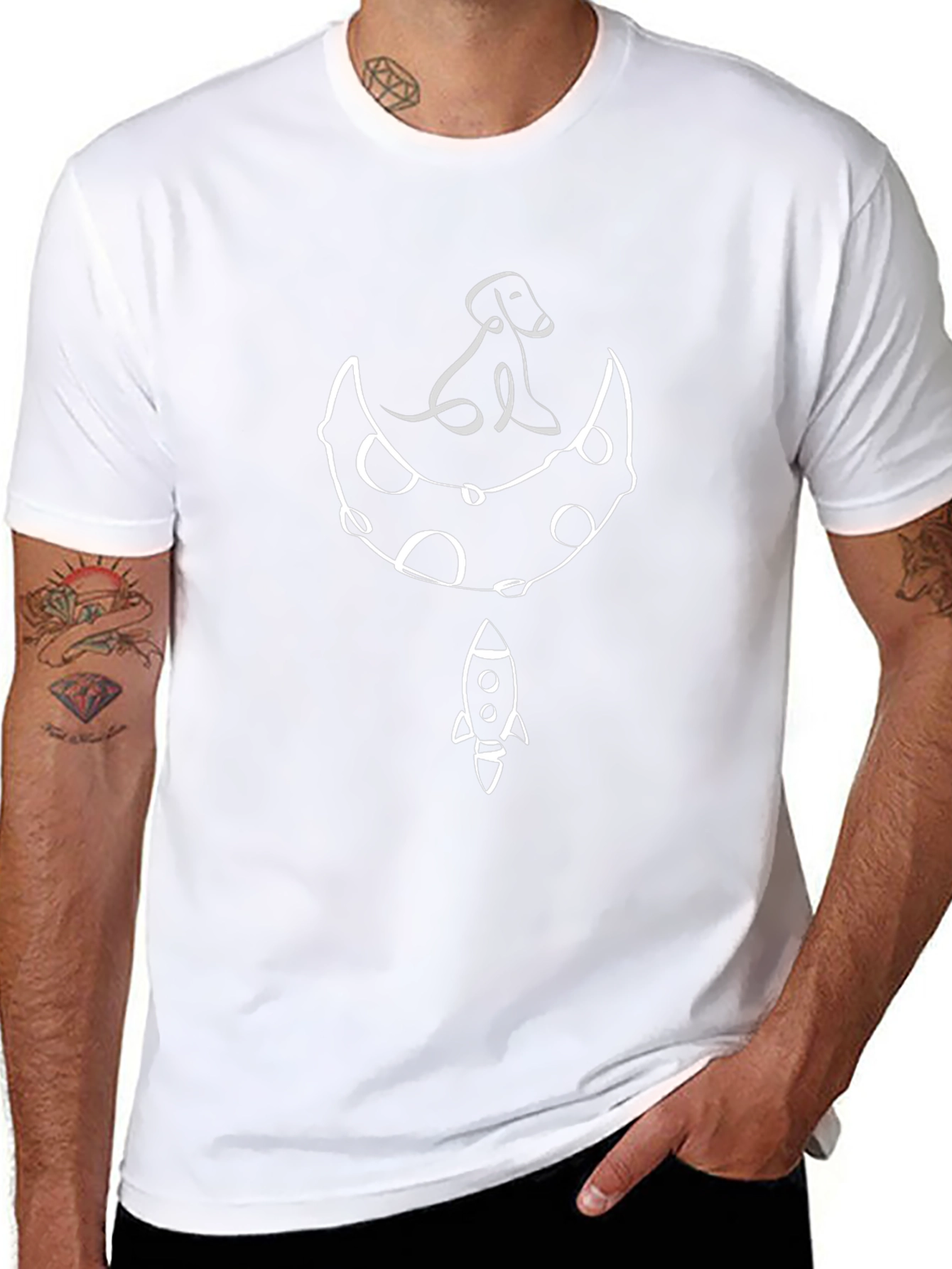 Dog on Moon Rocket T-Shirt - Black
