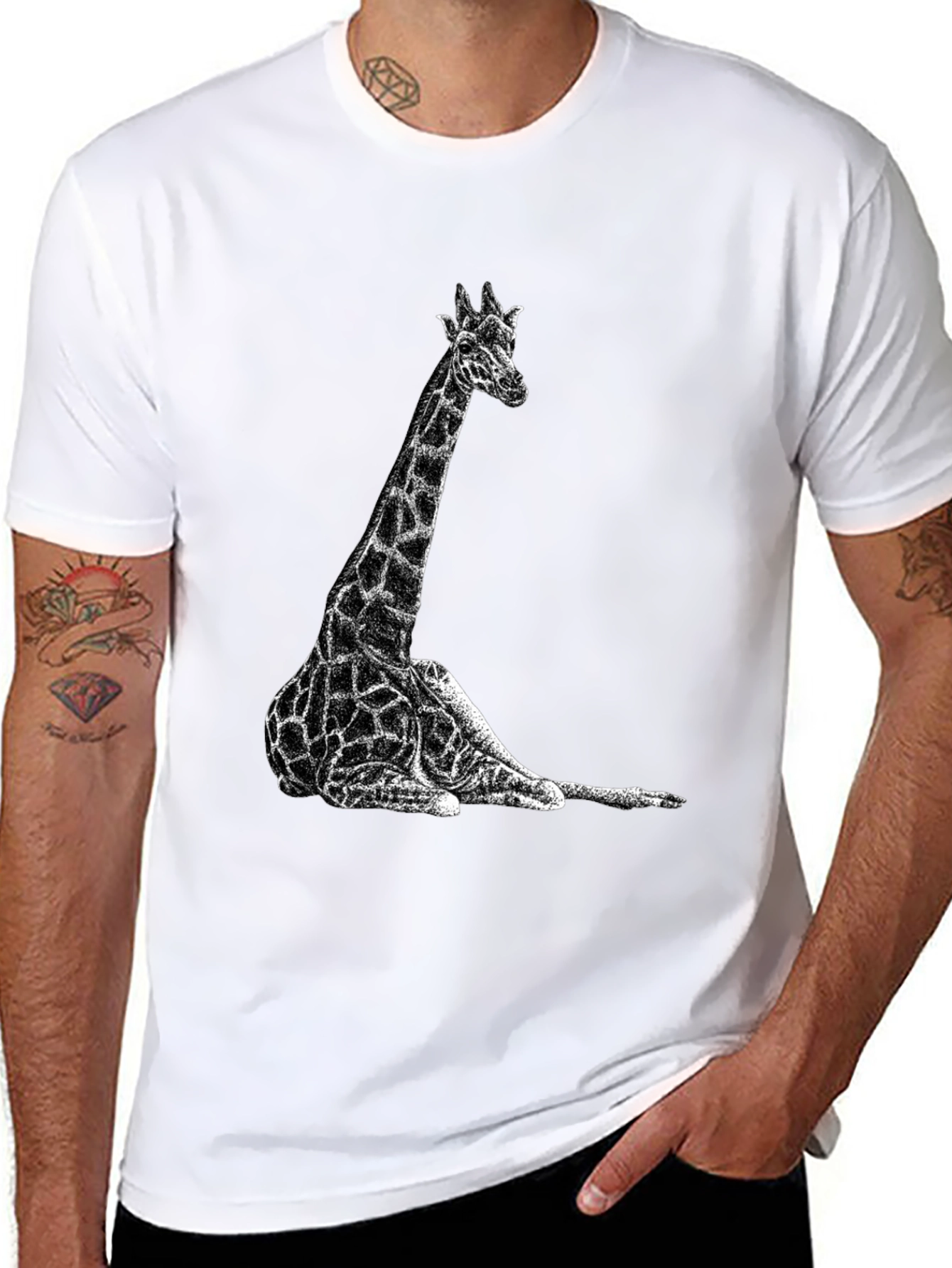 Giraffe Graphic Tee - Black Cotton T-Shirt