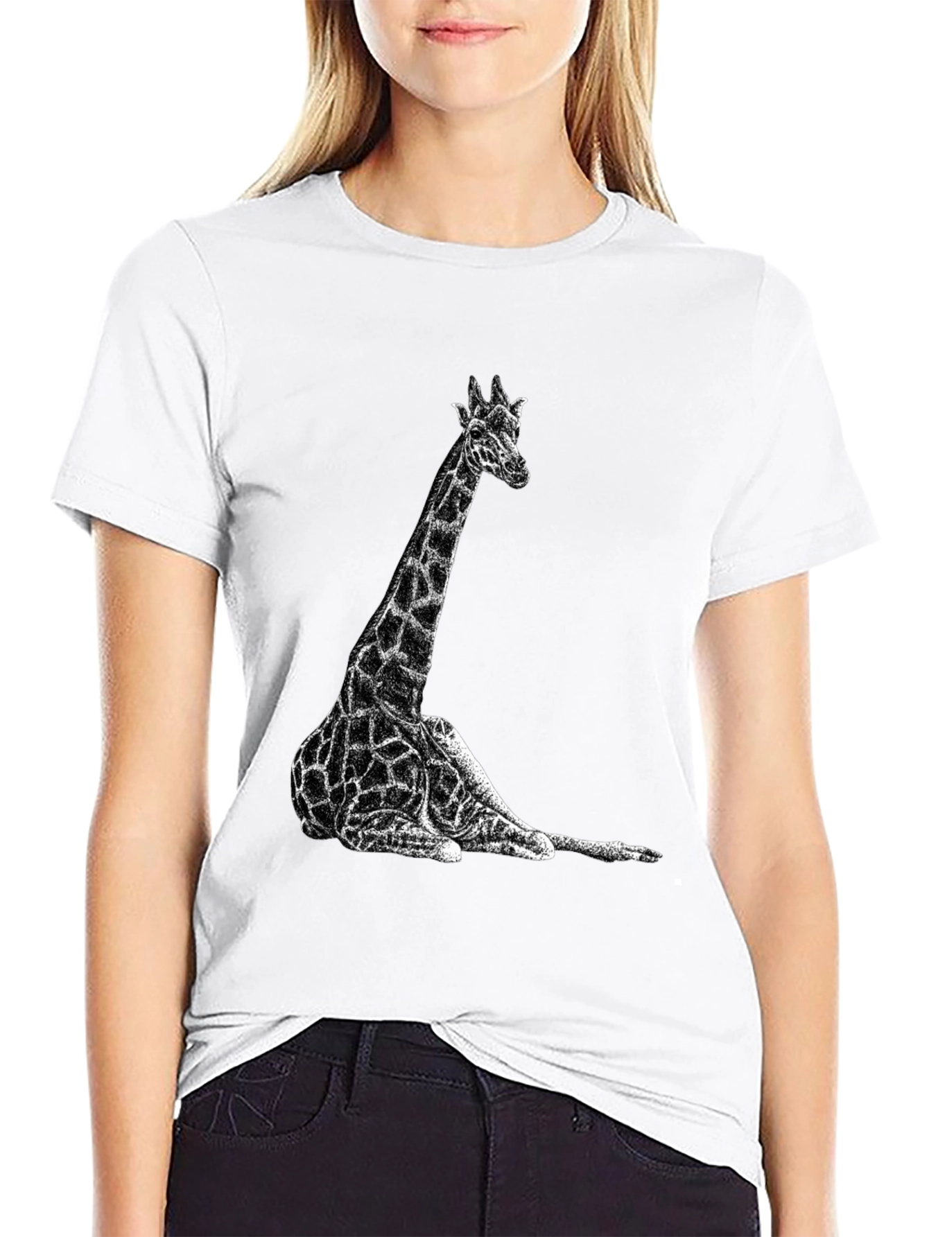 Giraffe Graphic Tee - Black Cotton T-Shirt